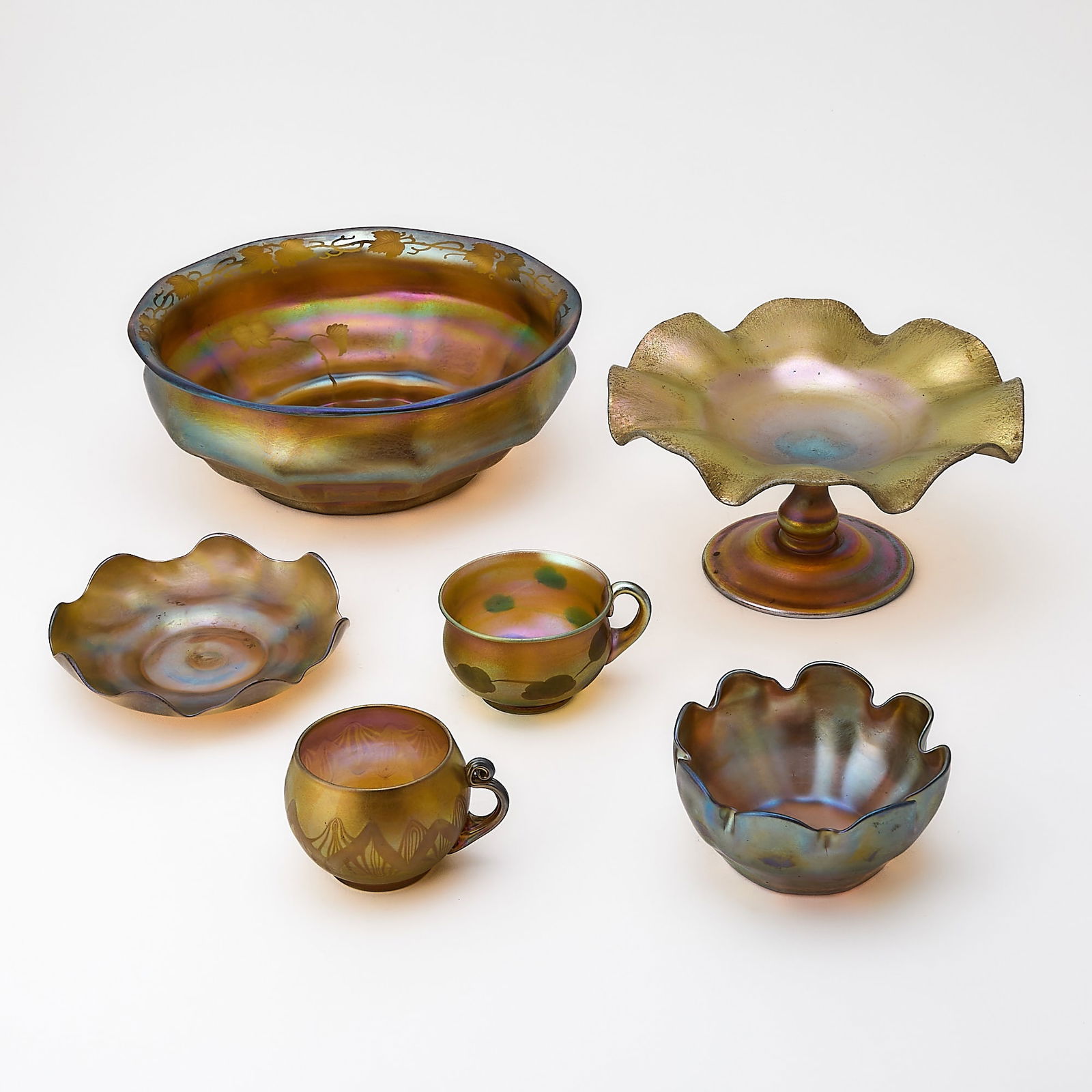 Group of Tiffany Gold Favrile Blown Glass Table Articles (1 of 6)