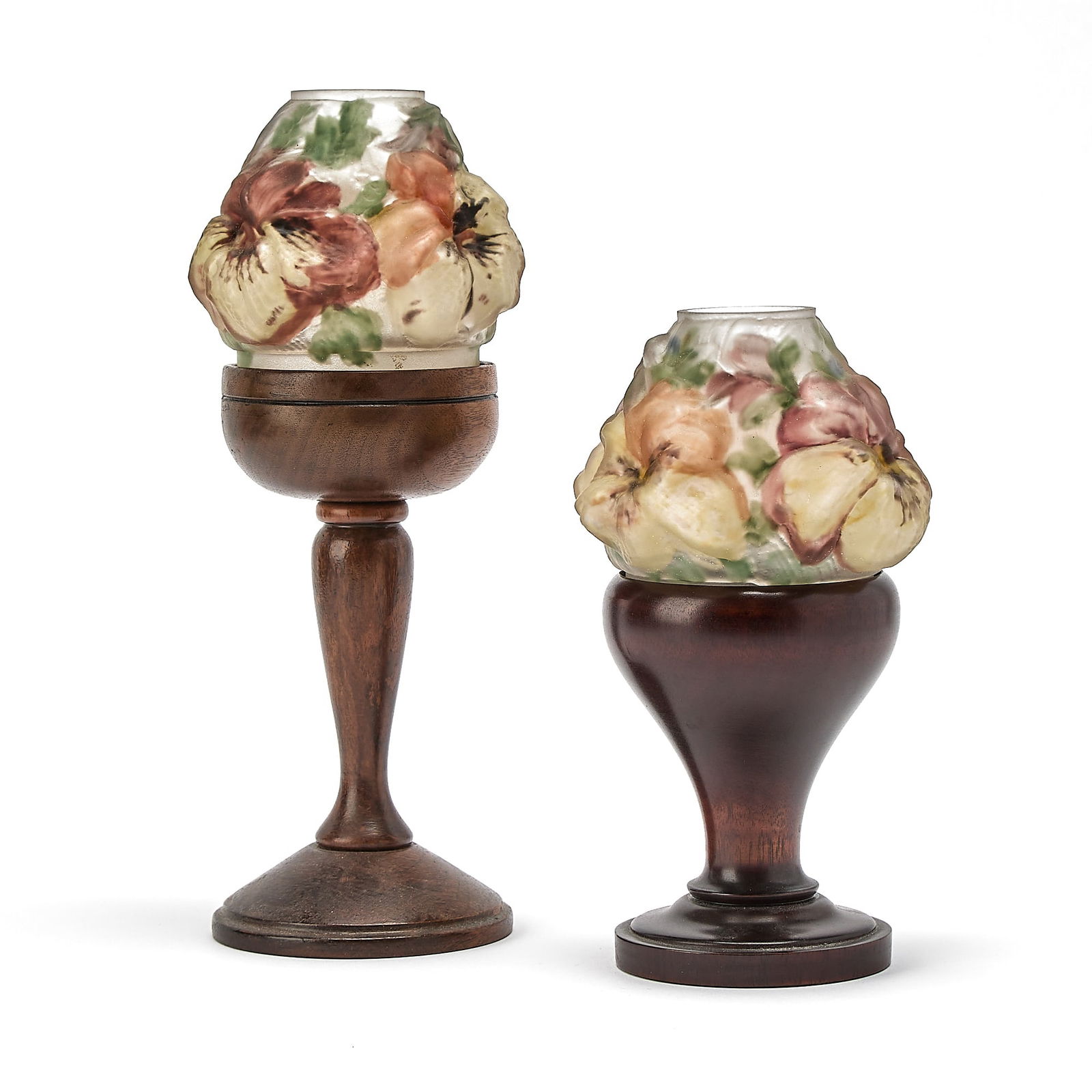 Two Pairpoint Mfg. Co. Wood and Reverse Painted Glass "Puffy" Candle Lamps (1 of 3)
