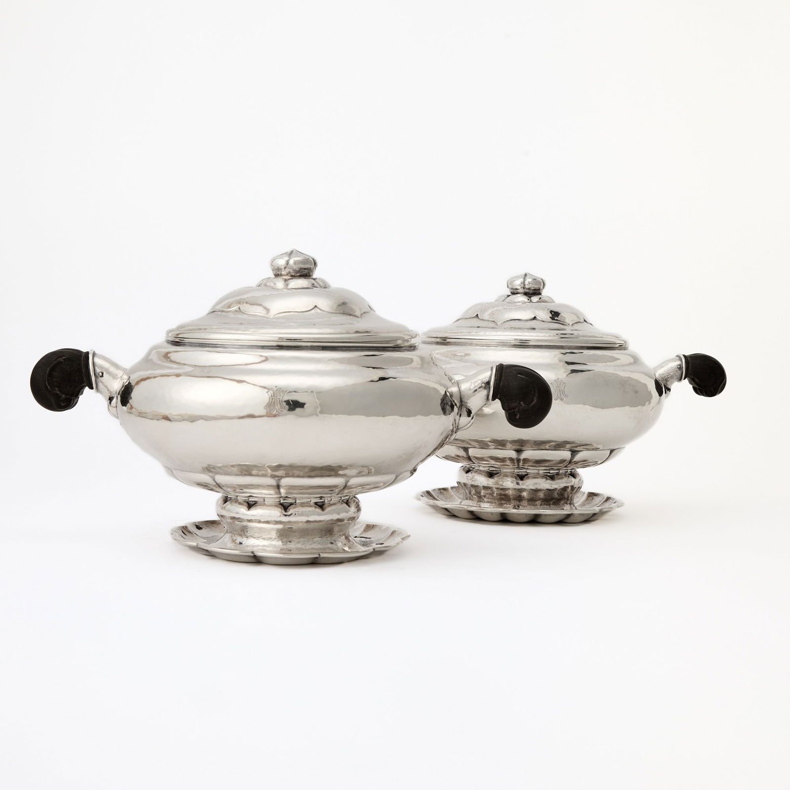 Pair of Danish Silver Covered Vegetable Dishes on Stands (1 of 8)