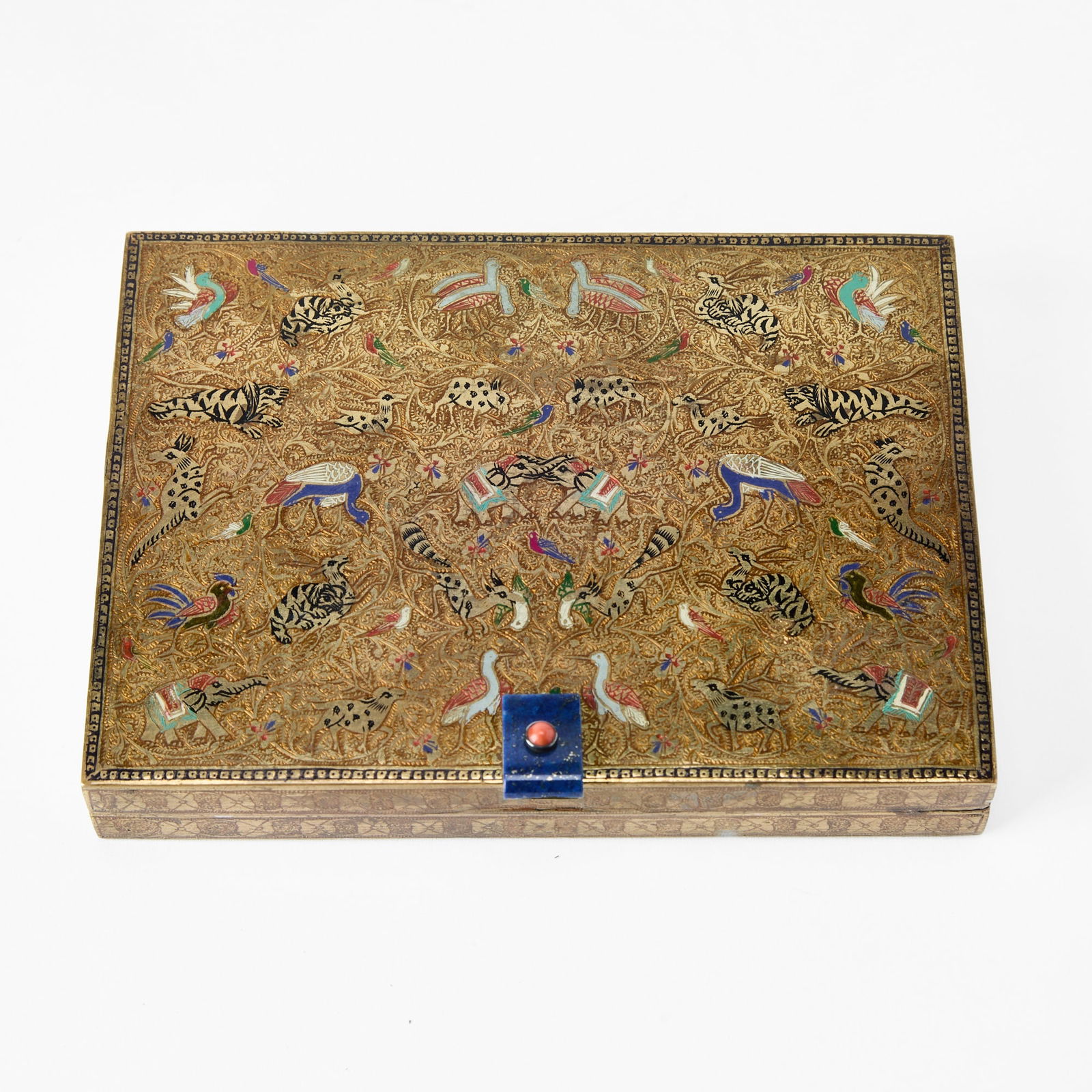 Cartier Art Deco Gilt and Enameled Metal, Lapis Lazuli and Coral Vanity Case (1 of 13)