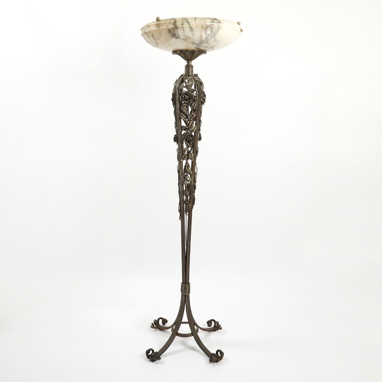 Art Deco Style Wrought Iron, Patinated Metal and Alabaster Floor Lamp (1 of 3)