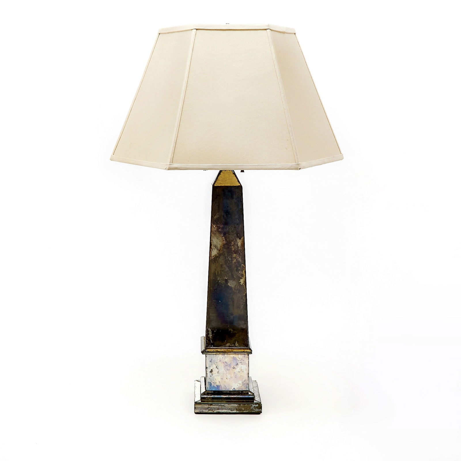 Manner of Serge Roche Mirrored Obelisk Table Lamp: Circa 1940s Height of body 19 inches.