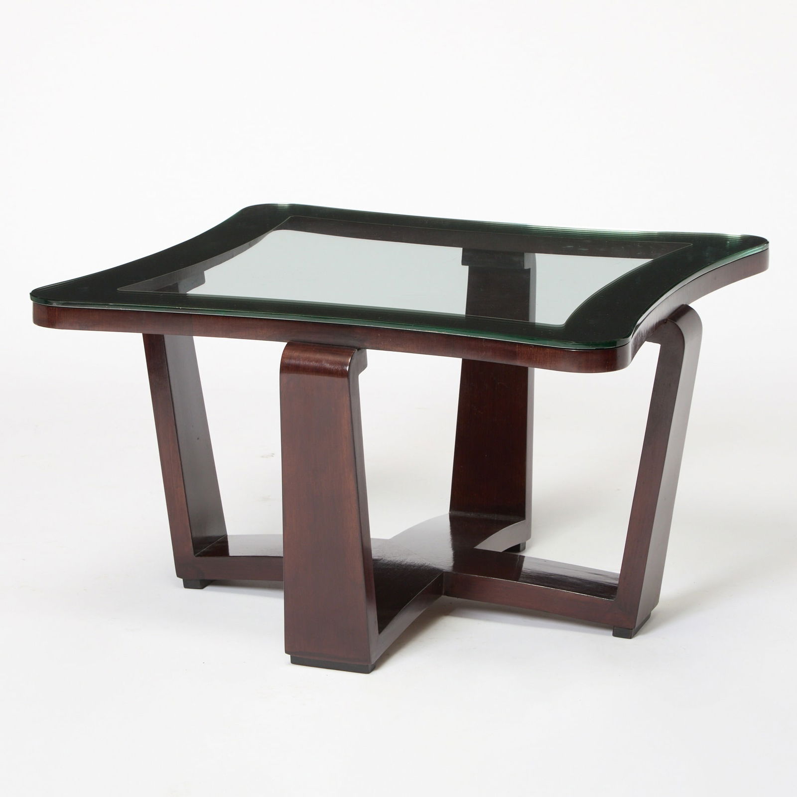 Italian Amaranth and Glass Low Table: 1950s Height 17 inches, 29 1/4 inches, square.