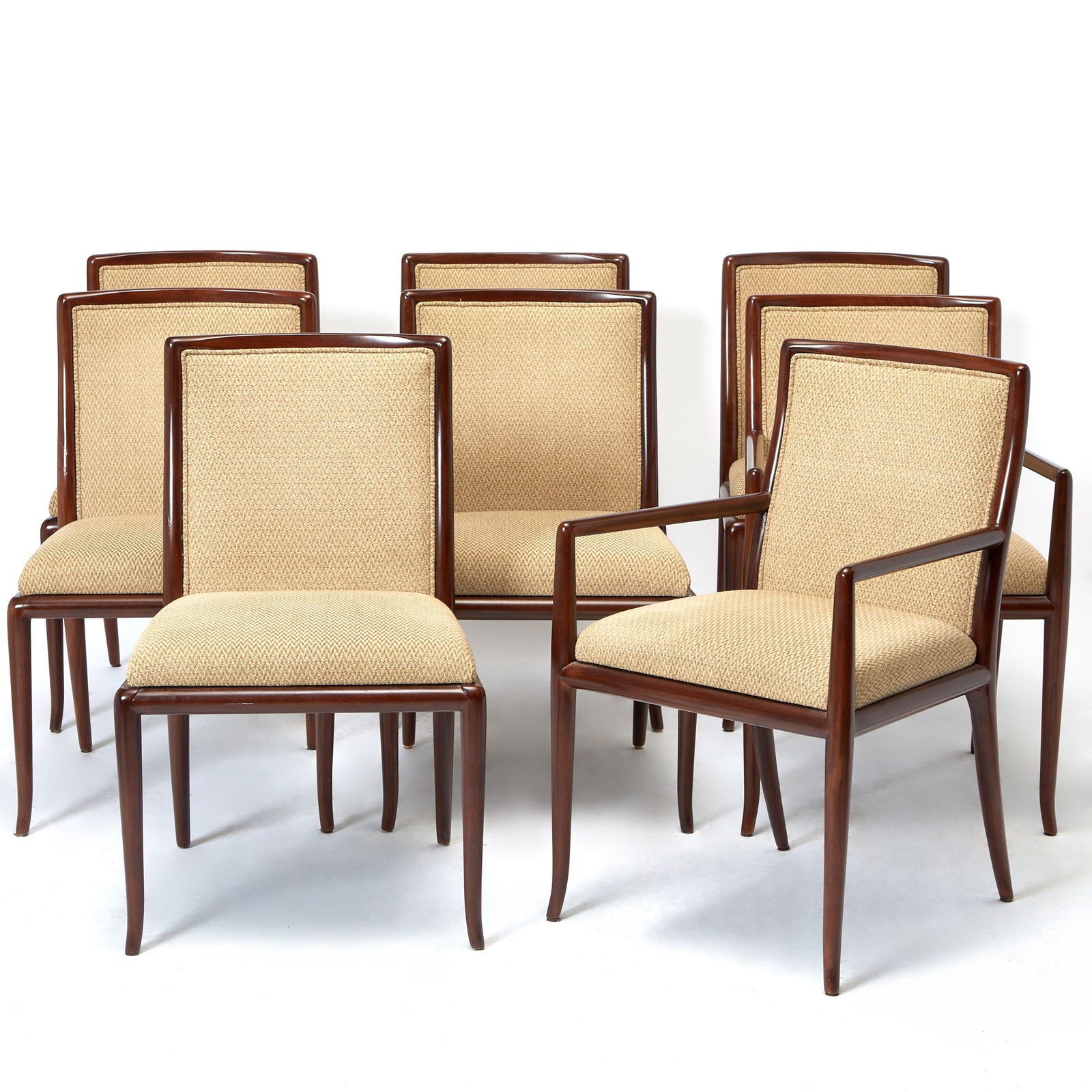 Set of Eight T.H. Robsjohn-Gibbings for Widdicomb Upholstered Walnut Dining Chairs (1 of 6)