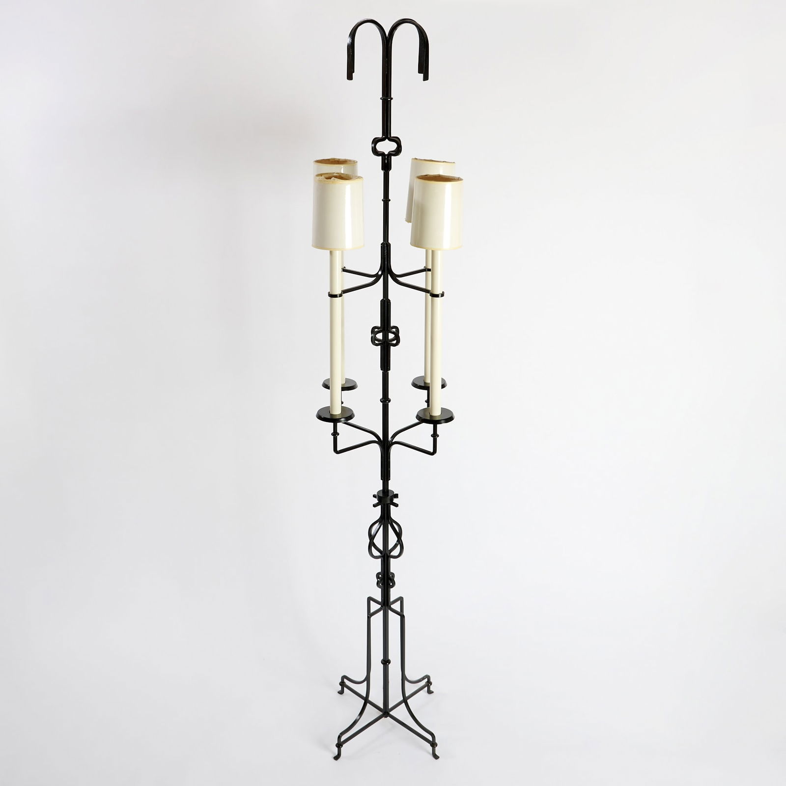 Tommi Parzinger Style Black Enameled Metal Four-Light Floor Lamp: Late 20th centuryHeight 89 inches.