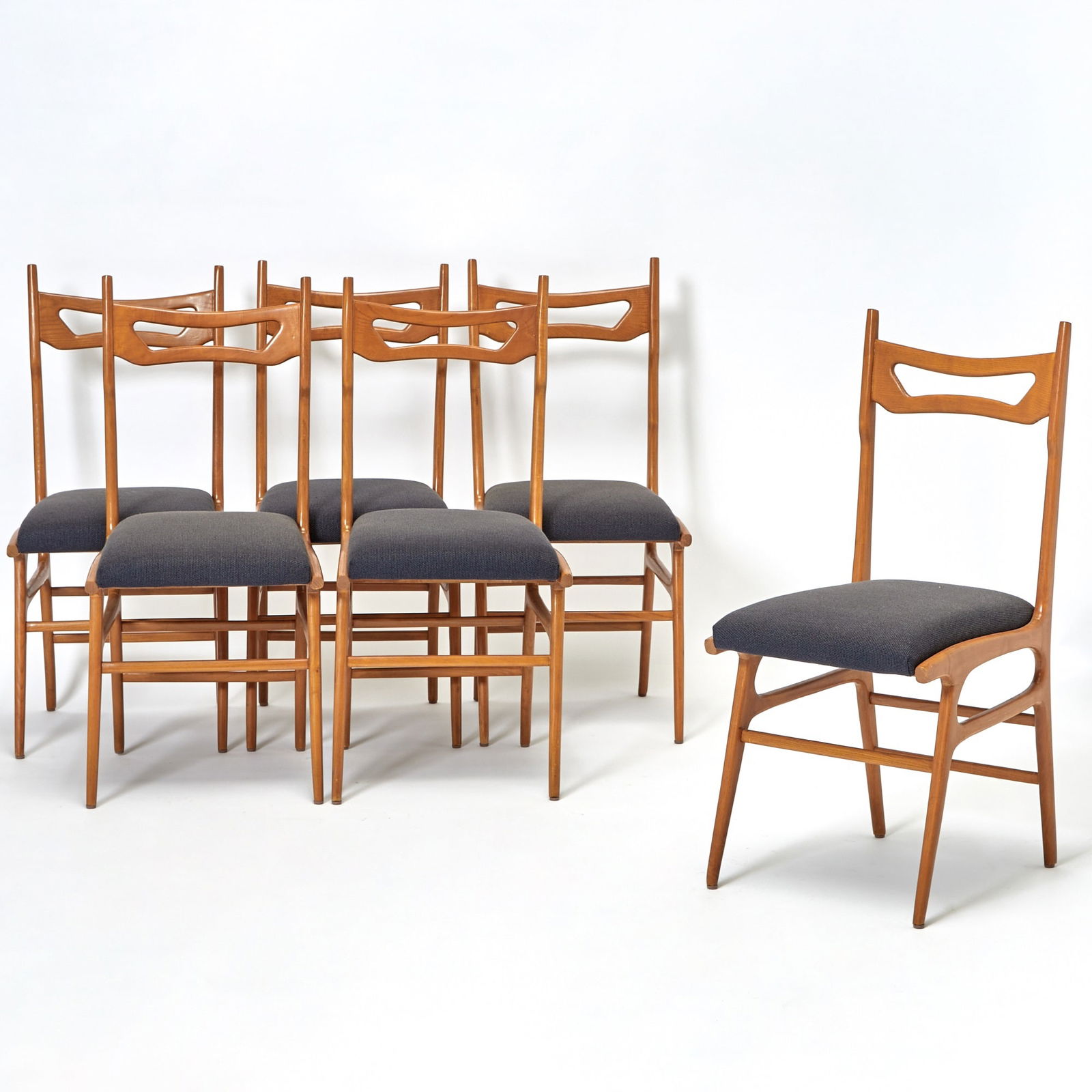 Set of Six Italian Upholstered Fruitwood Dining Chairs (1 of 5)