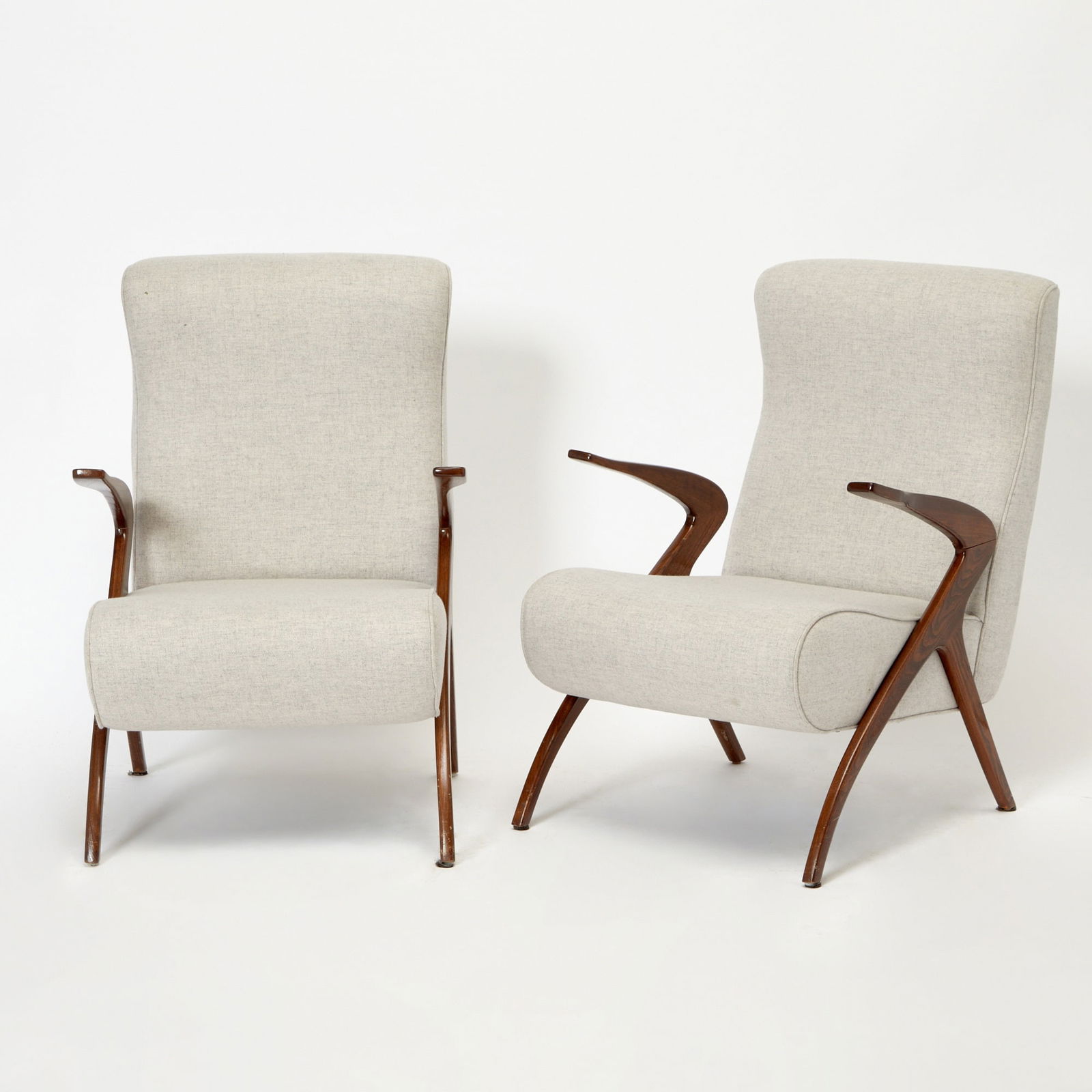 Pair of Ico Parisi Style Upholstered Walnut Armchairs (1 of 6)