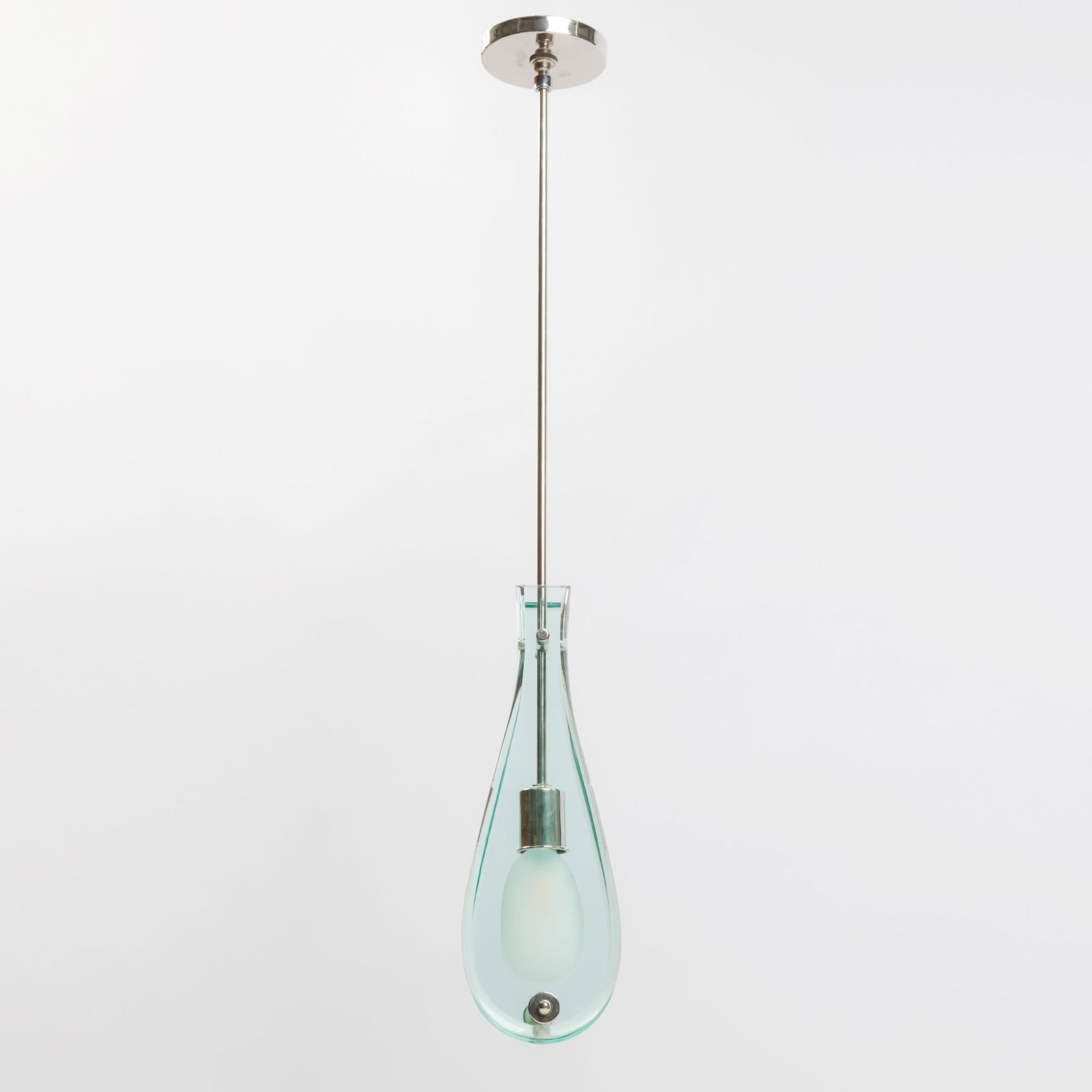 Fontana Arte Style Chromed Metal and Glass "Teardrop" Pendant Light Fixture (1 of 4)