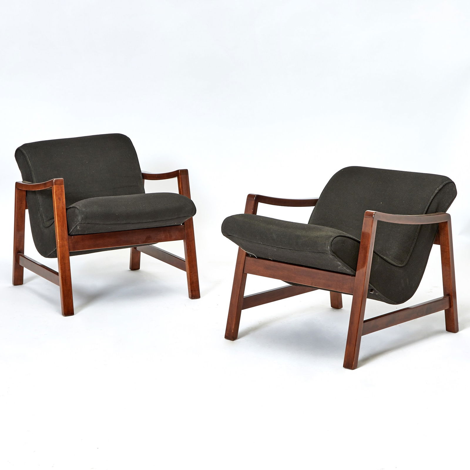 Pair of Jens Risom Upholstered Mahogany Armchairs (1 of 3)