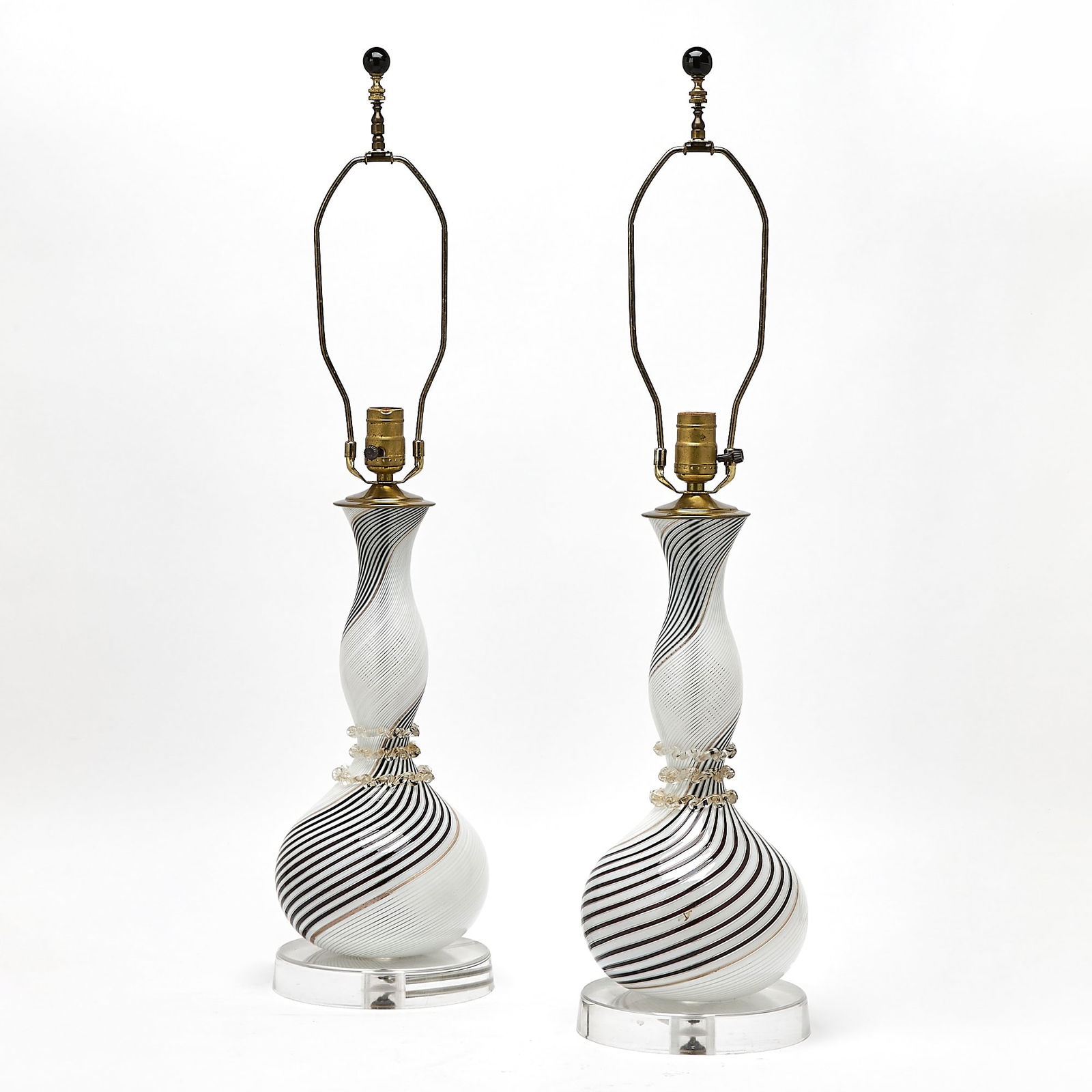 Pair of Dino Martens for Aureliano Toso Murano Blown Glass "Bianco Nero" Mezza Filigrana Table Lamps (1 of 5)