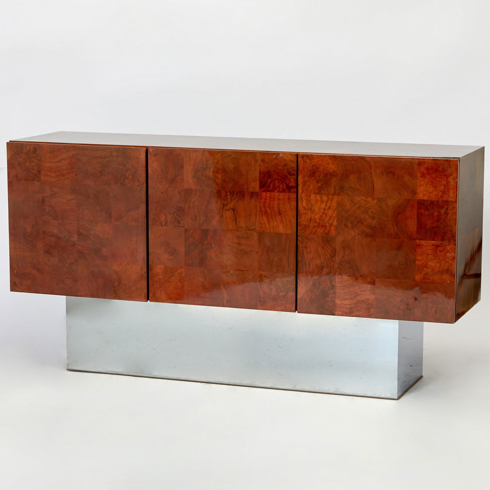 Milo Baughman for Thayer Coggin Chromed Steel and Burlwood Cabinet (1 of 5)