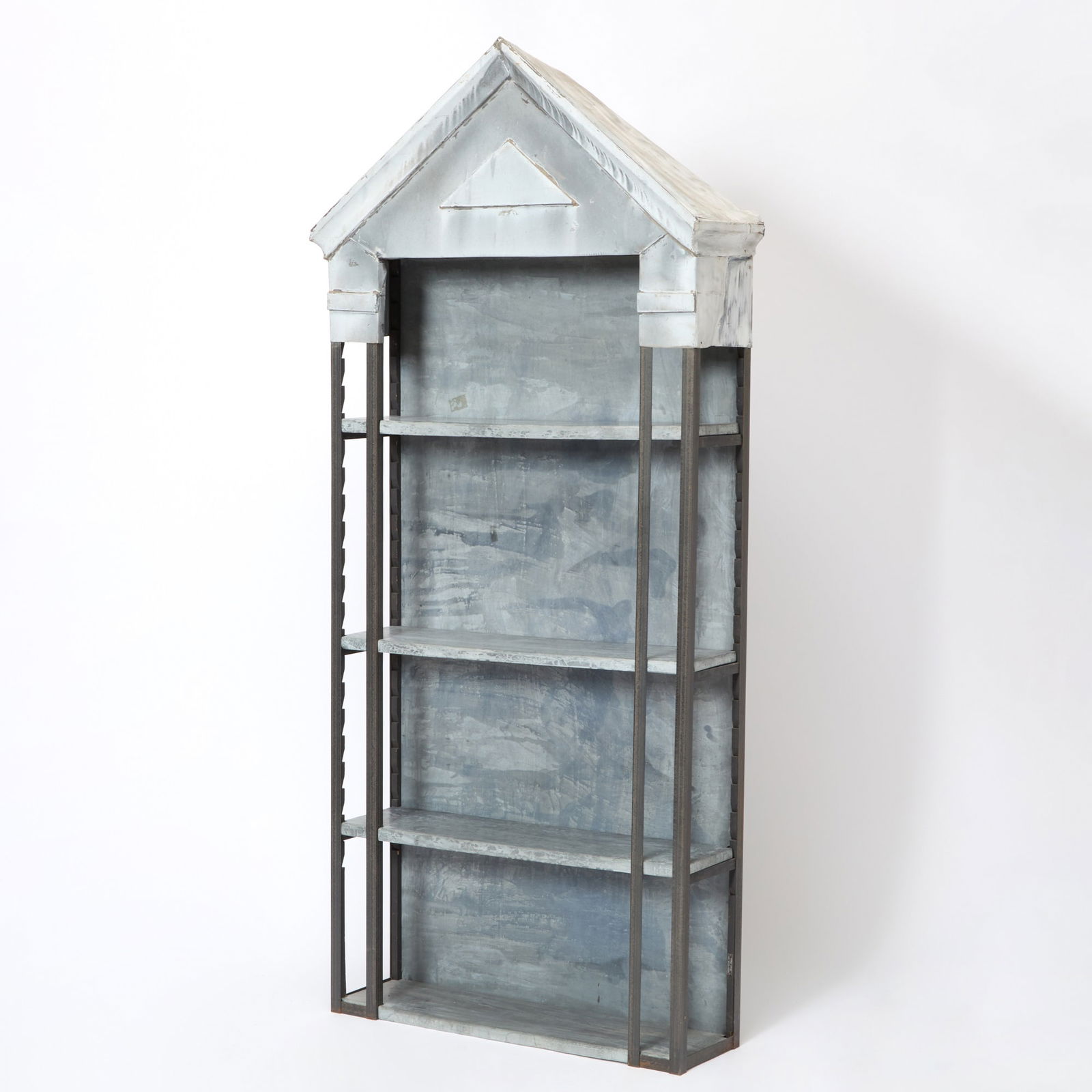 Francine Villier-Levy Steel and Zinc Open Bookcase: Early 2000s Height 92 1/2 inches, width 38 1/2 inches, depth 11 inches.