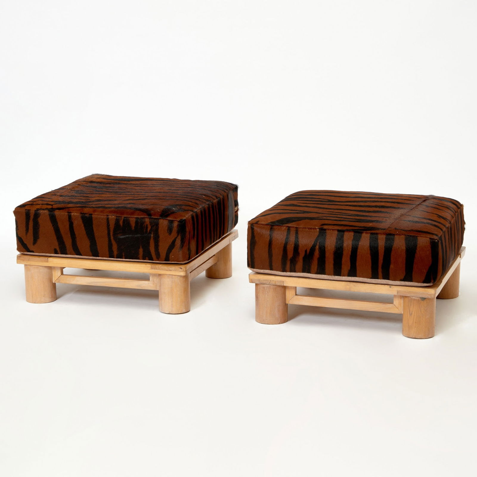 Pair of Karl Springer Dowel Wood Upholstered Ottomans (1 of 5)