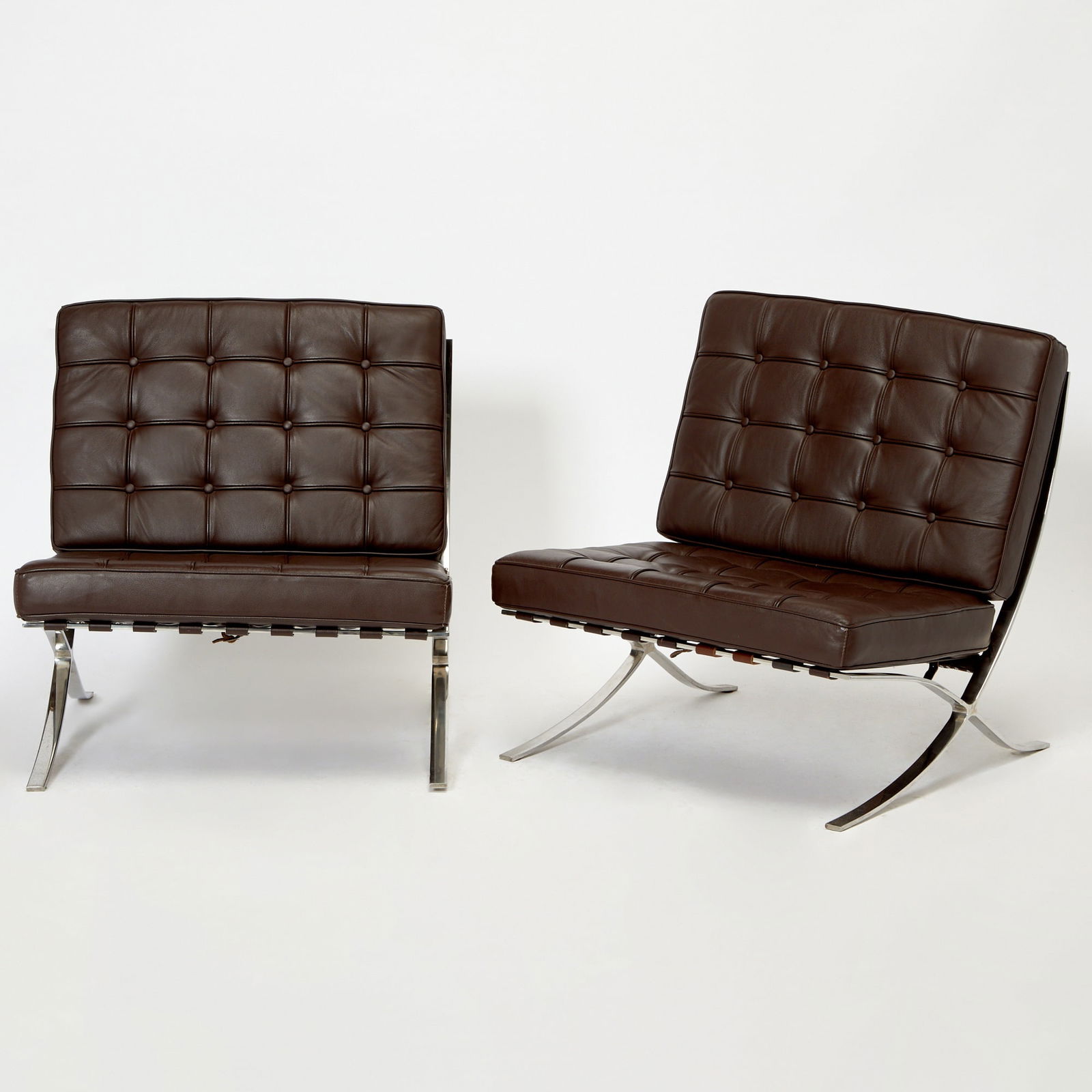 Pair of Mies van der Rohe Chromed Metal and Upholstered "Barcelona" Lounge Chairs (1 of 6)