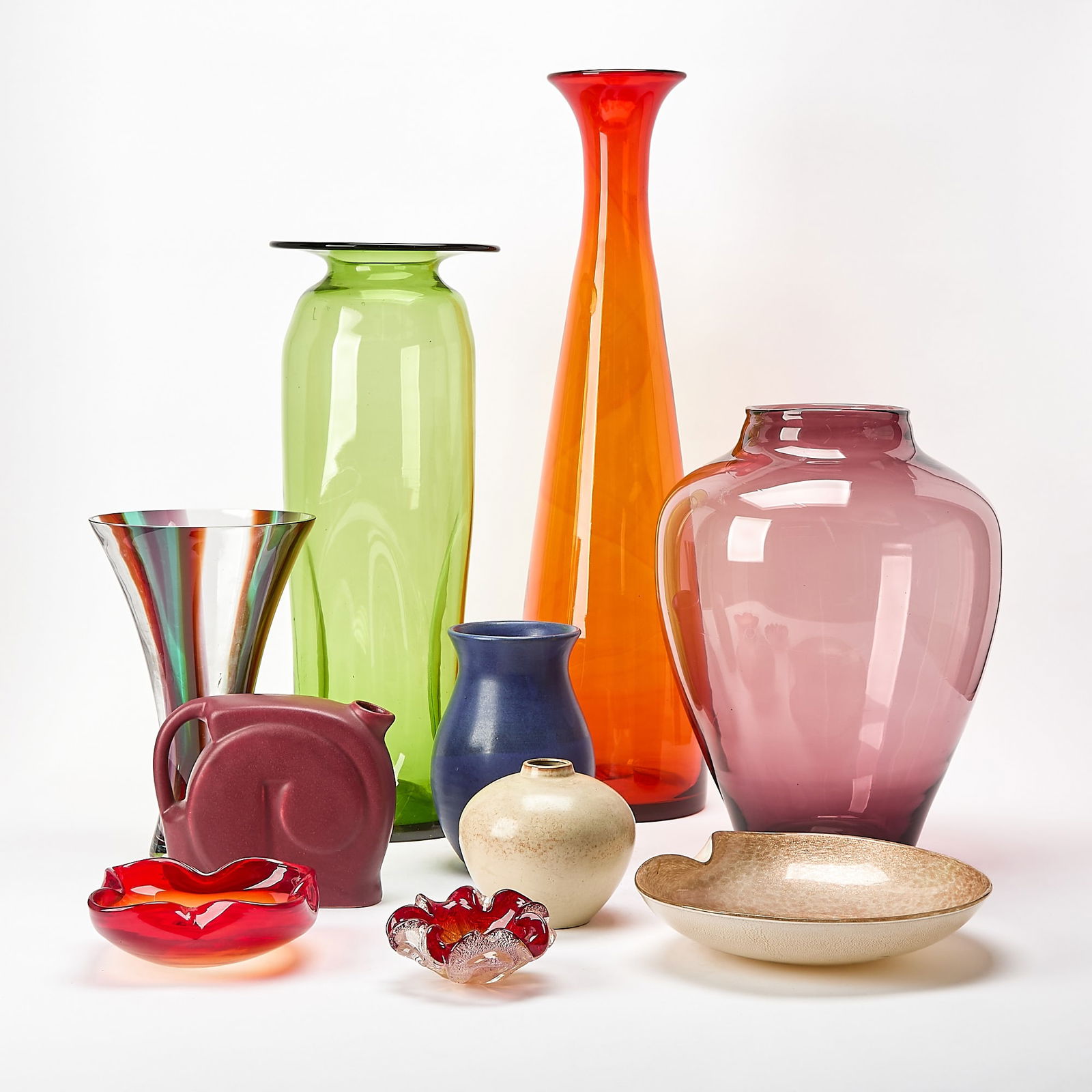 Group of Ten Blown Glass and Glazed Earthenware Table Articles (1 of 9)