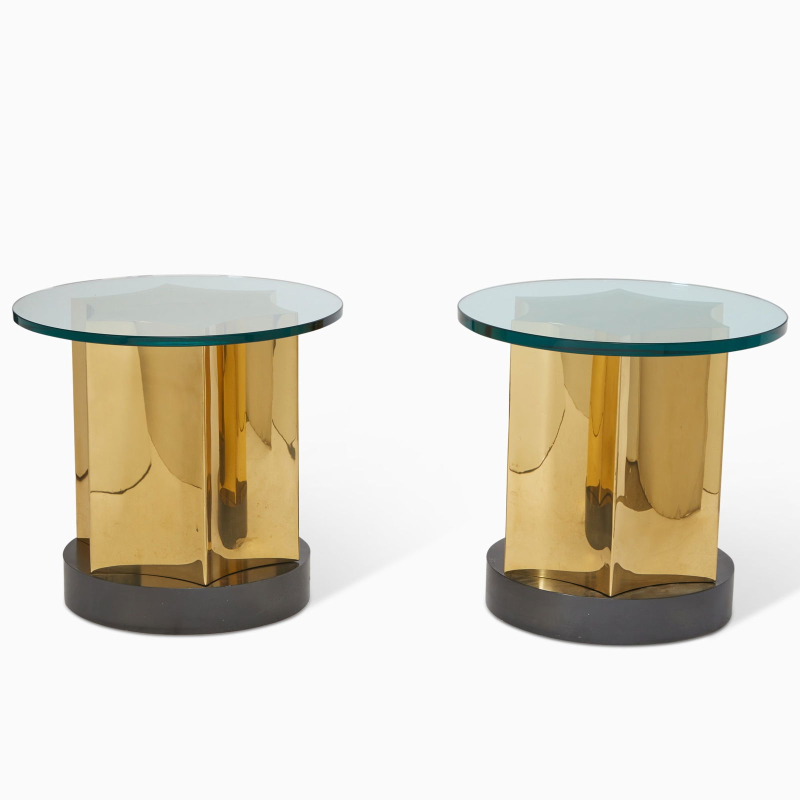 Pair of Glass-Topped Brass Circular End Tables (1 of 4)