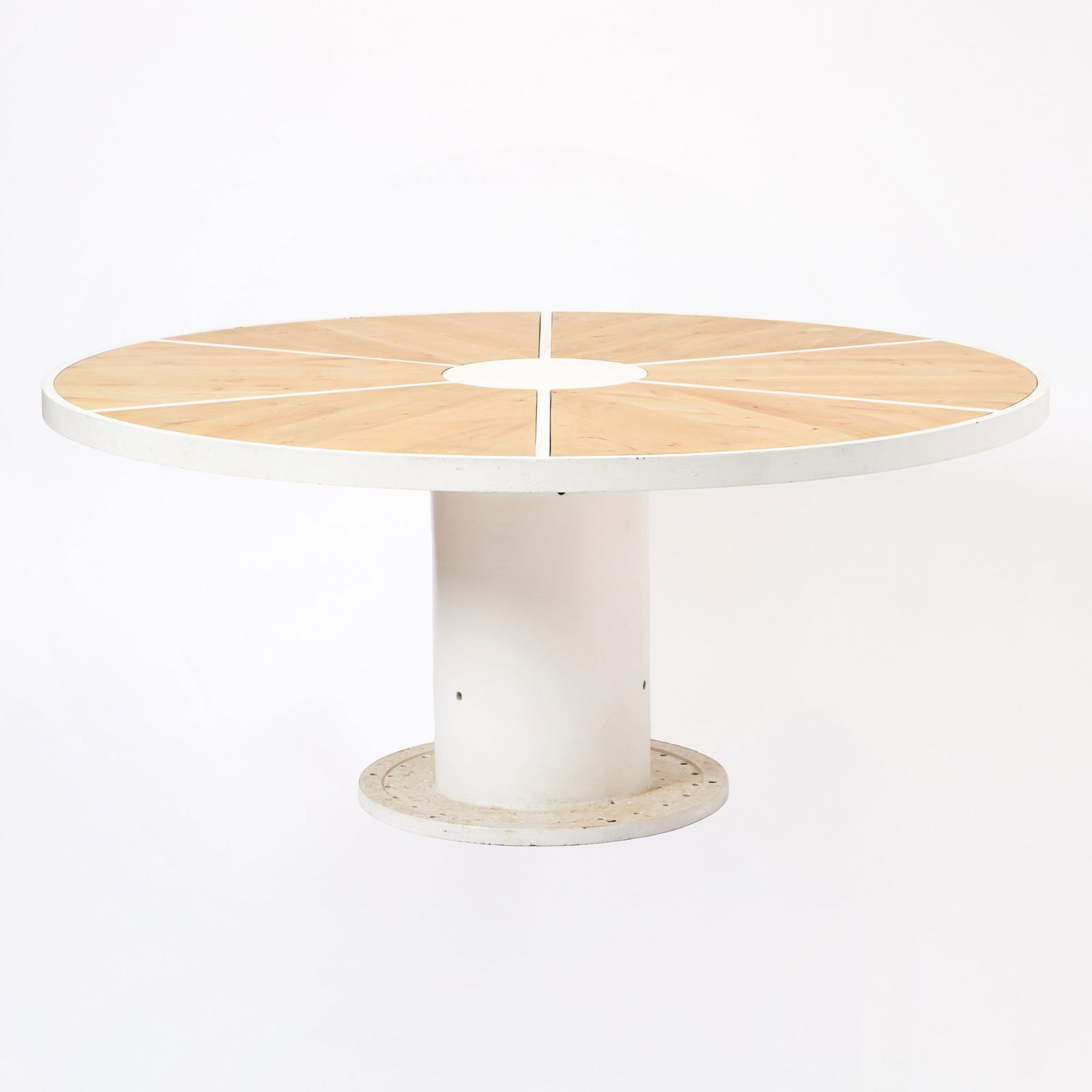 White Cast Iron and Dark Stained Wood Round Pedestal Dining Table (1 of 4)