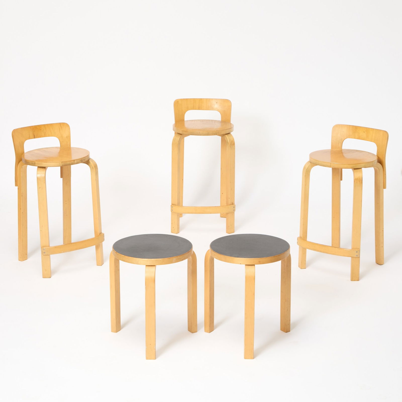Group of Five Alvaar Aalto for ICF Bentwood Stools (1 of 6)