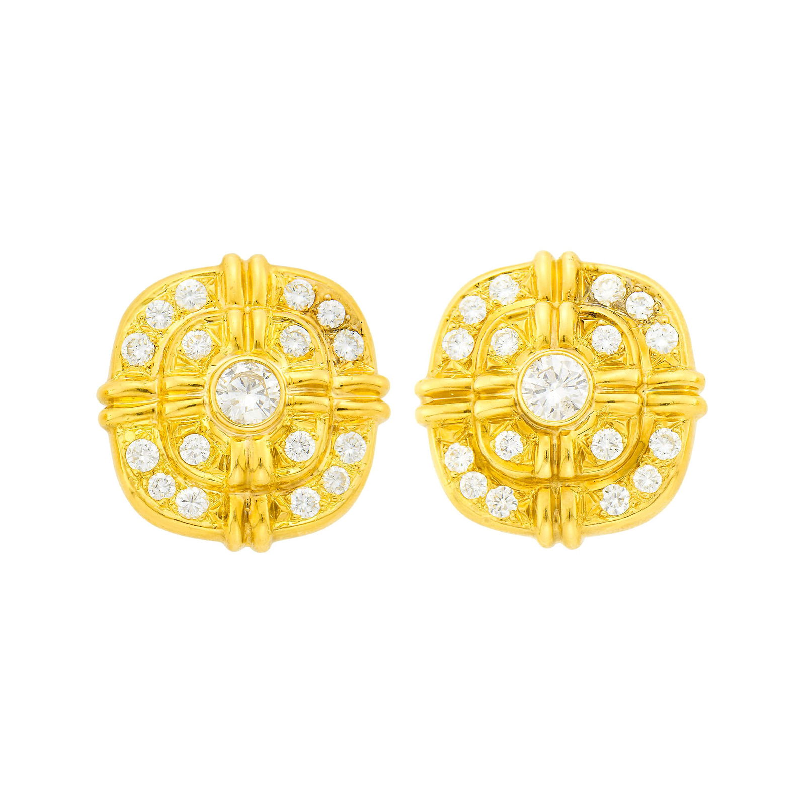 Pair of Gold and Diamond Earclips (1 of 1)