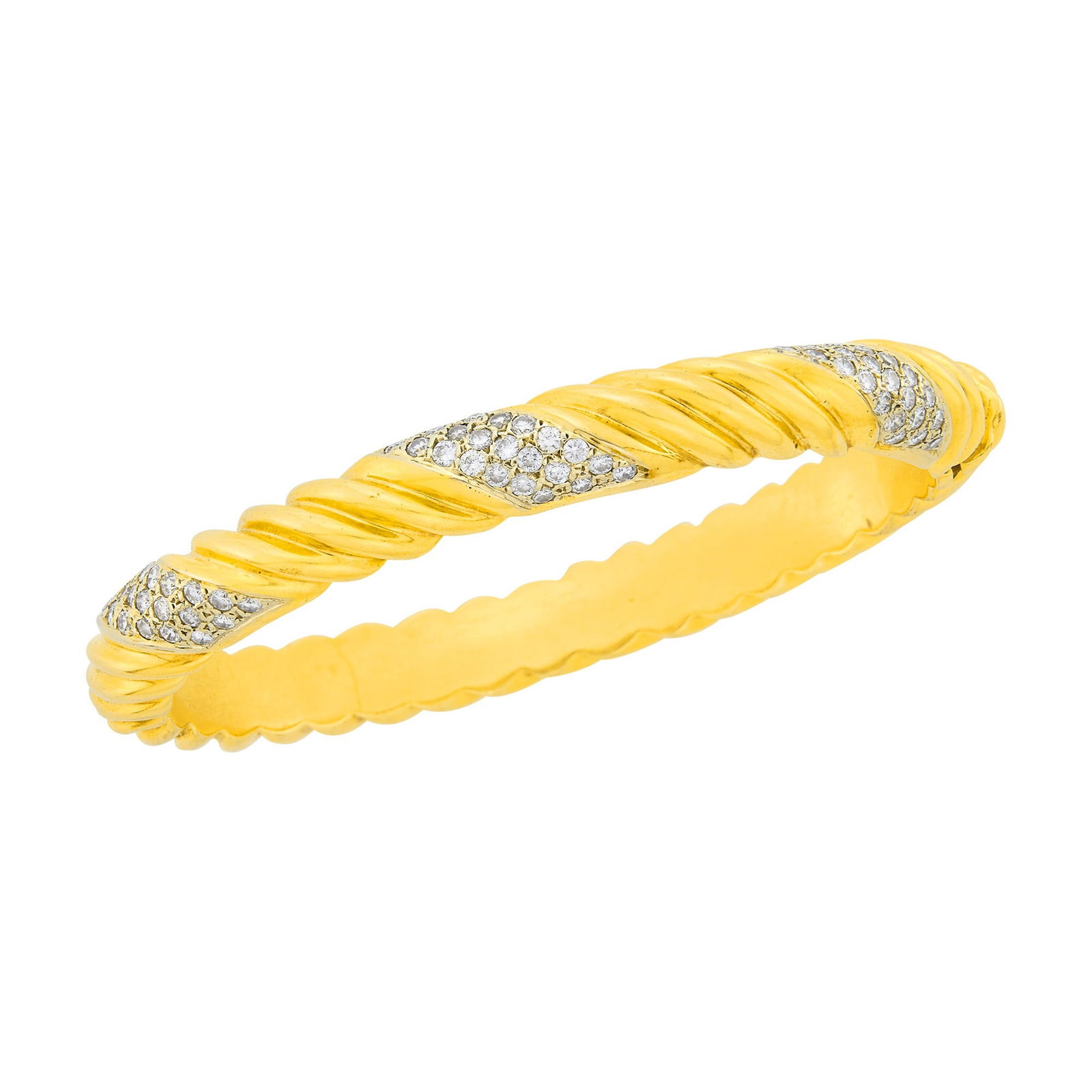 Fluted Gold and Diamond Bangle Bracelet (1 of 1)