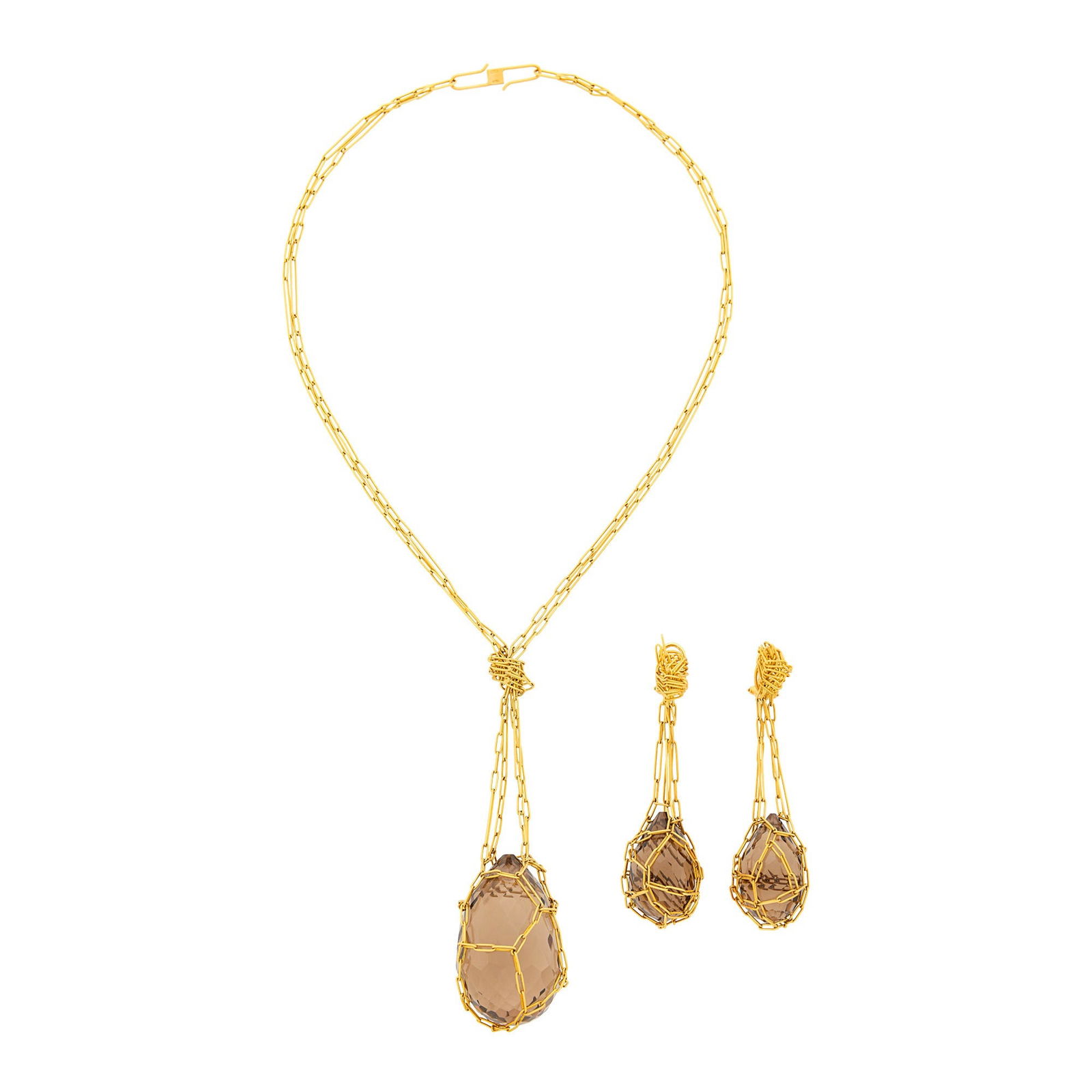 Armani Gold and Smokey Quartz Briolette Pendant-Necklace and Pair of Pendant-Earrings (1 of 2)