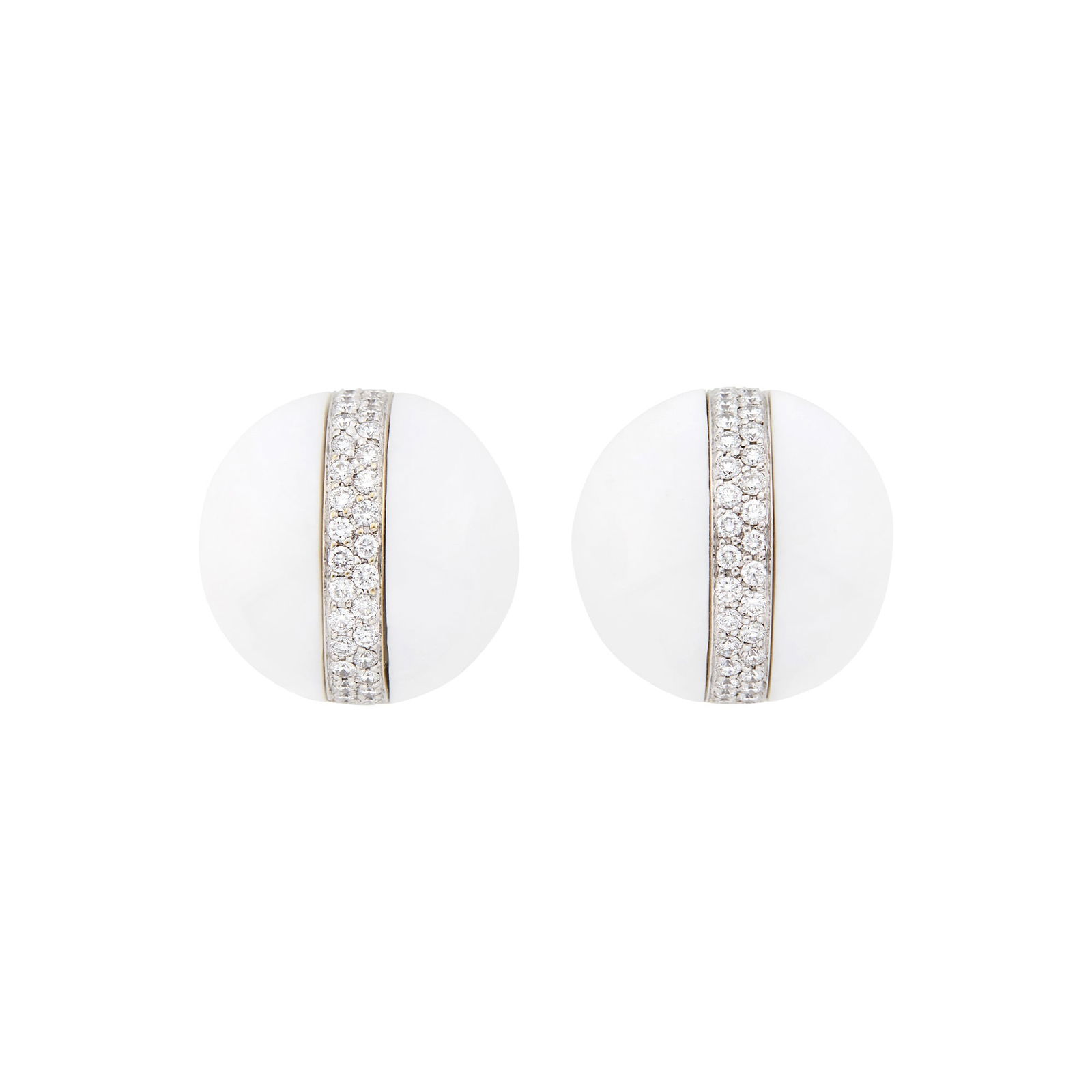 Verdura Pair of White Gold, White Cacholong and Diamond Dome Earclips (1 of 1)