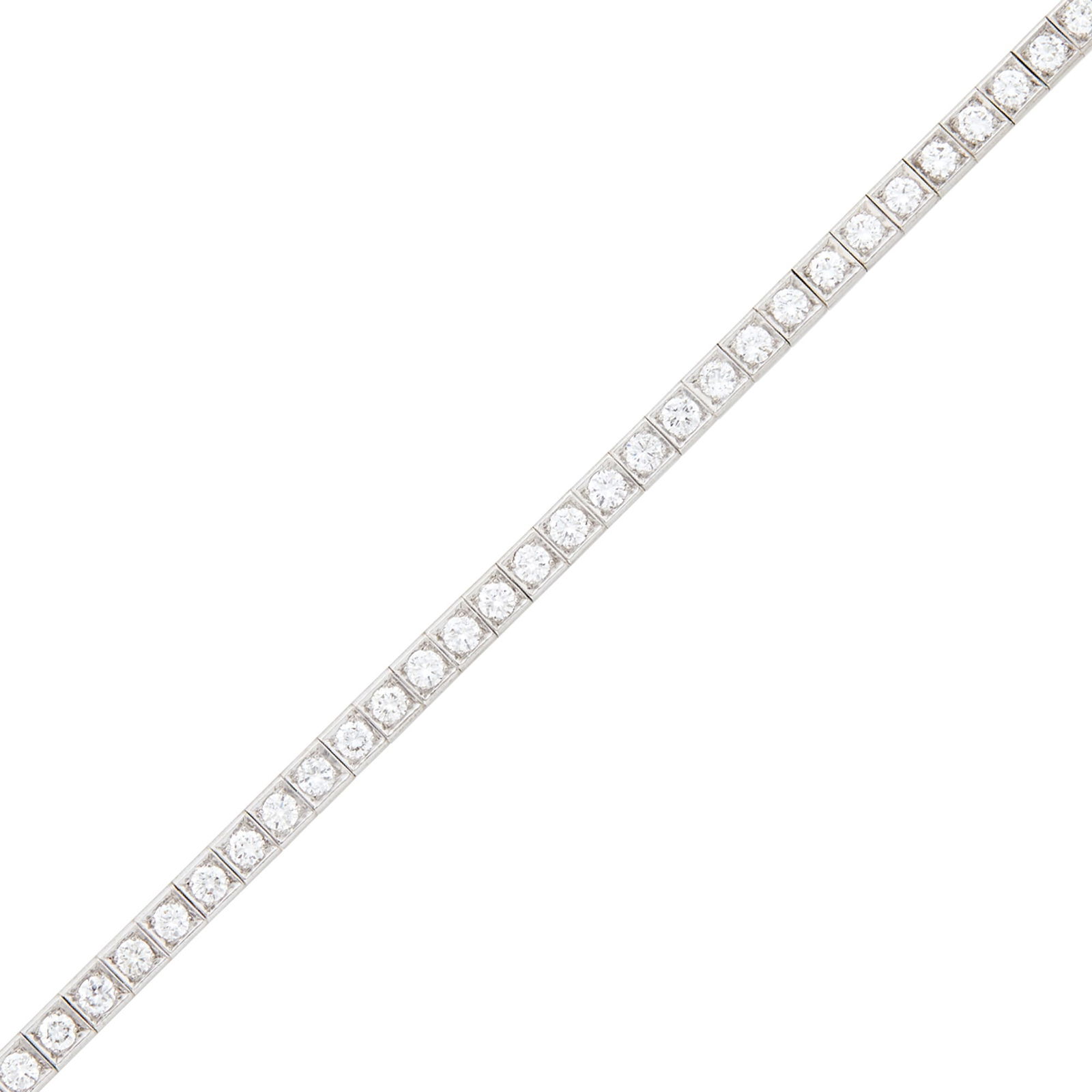 White Gold and Diamond Bracelet: 18 kt., 42 round diamonds ap. 4.60 cts., ap. 14.3 dwts. Length 6 1/2 inches. Diamonds: G-H-I-VS.Width 3/16 inch.
