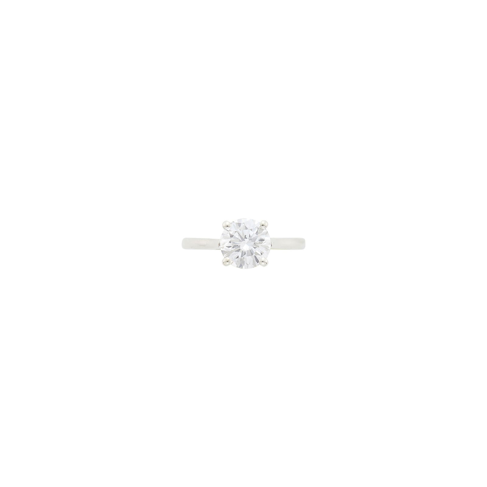 Silver and Diamond Ring: One round diamond weighing 1.74 cts. Size 6.With GIA report no. 1232863081 stating G color, SI1 clarity. Diamond: G-SI1, no fluorescence