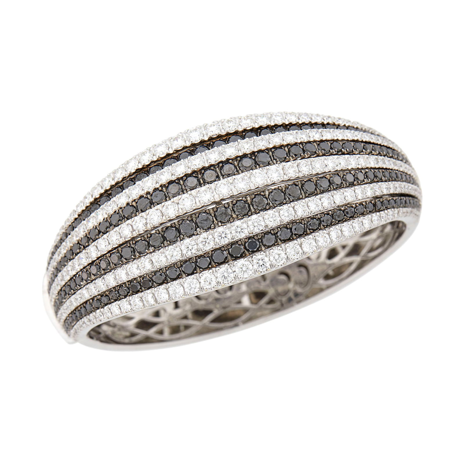 White and Blackened Gold, Diamond and Black Diamond Cuff Bangle Bracelet (1 of 1)