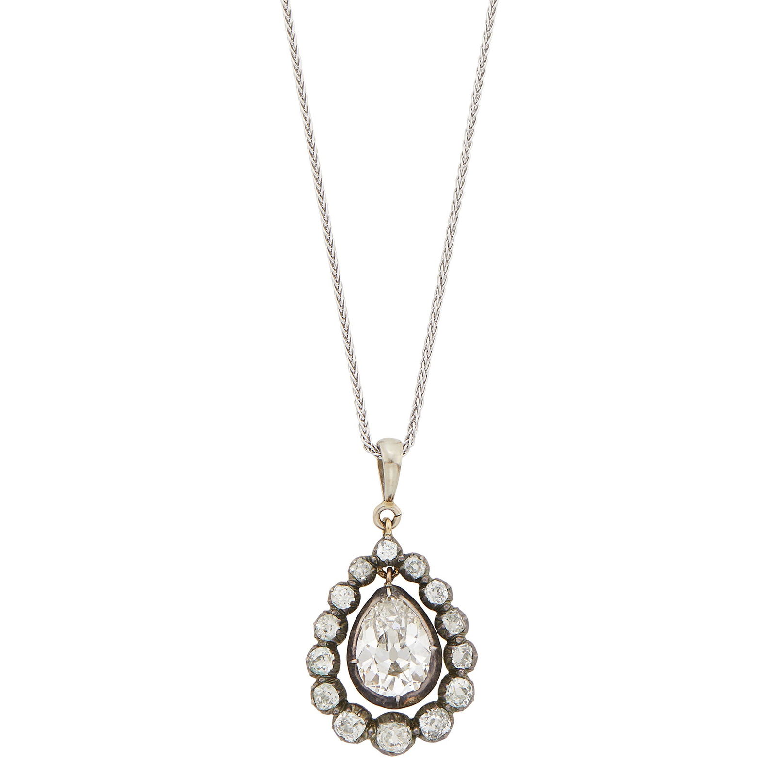 Antique Silver, Gold and Diamond Pendant with White Gold Chain Necklace (1 of 1)