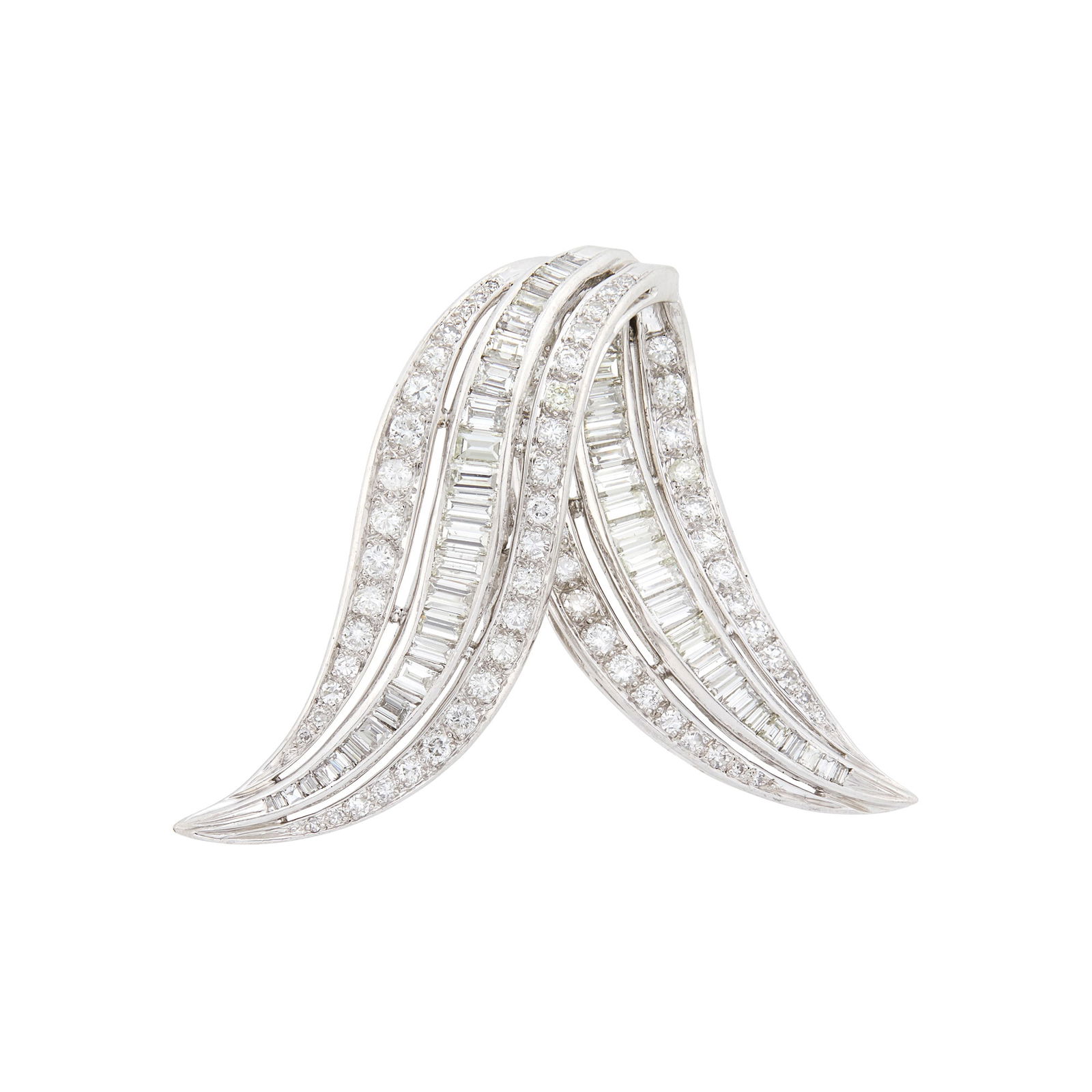 Platinum and Diamond Ribbon Clip-Brooch (1 of 1)