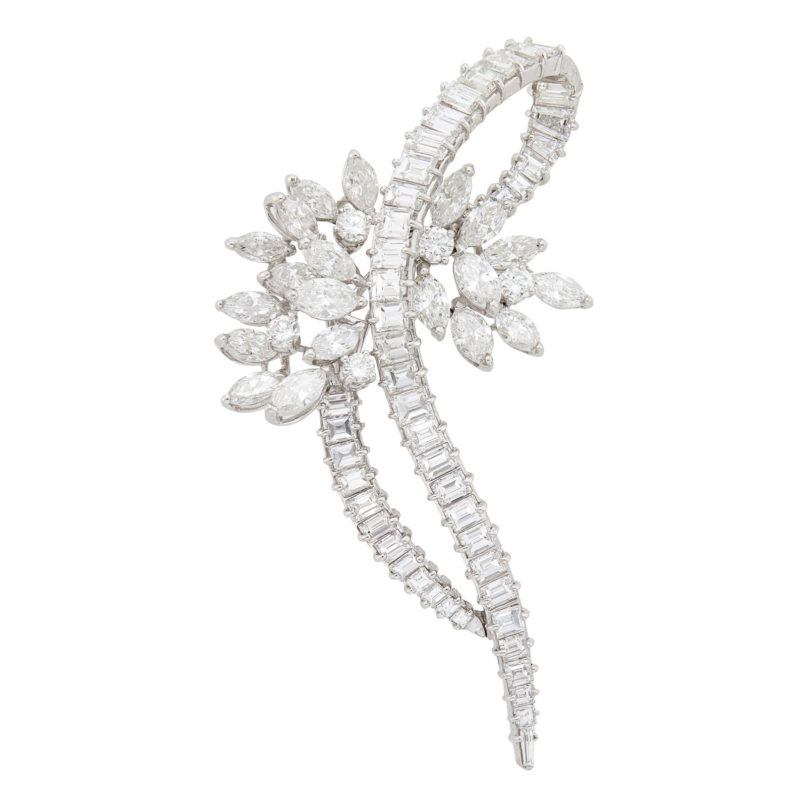 Platinum and Diamond Ribbon Clip-Brooch (1 of 1)