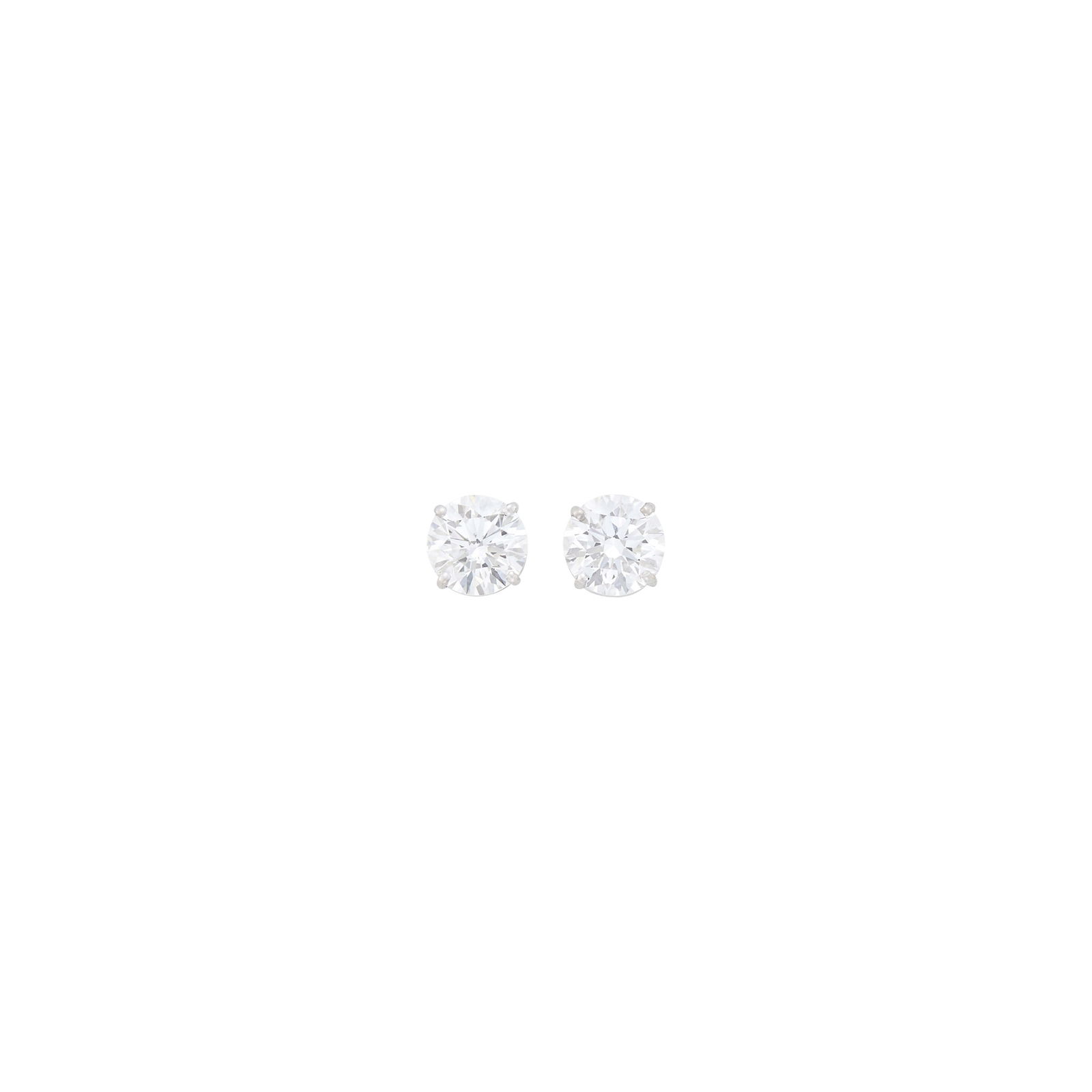 Pair of White Gold and Diamond Stud Earrings: Two round diamonds weighing 2.69 cts.With GIA report no. 1236857436 stating 1.37 cts., D color, SI1 clarity. With GIA report no. 1232863071 stating 1.32 cts., F color, VS2 clarity. 1.37 cts.