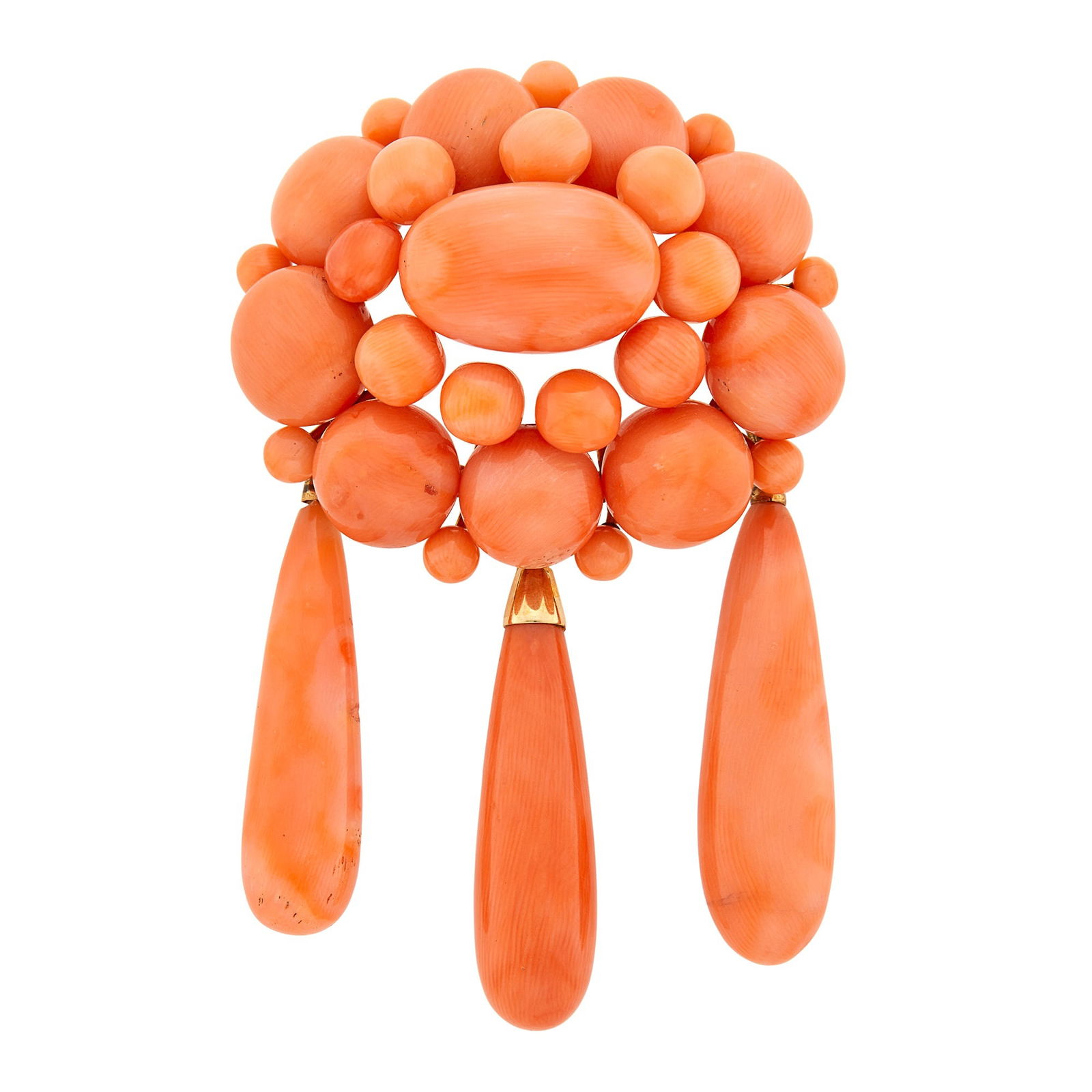 Antique Gold and Angel Skin Coral Brooch (1 of 1)