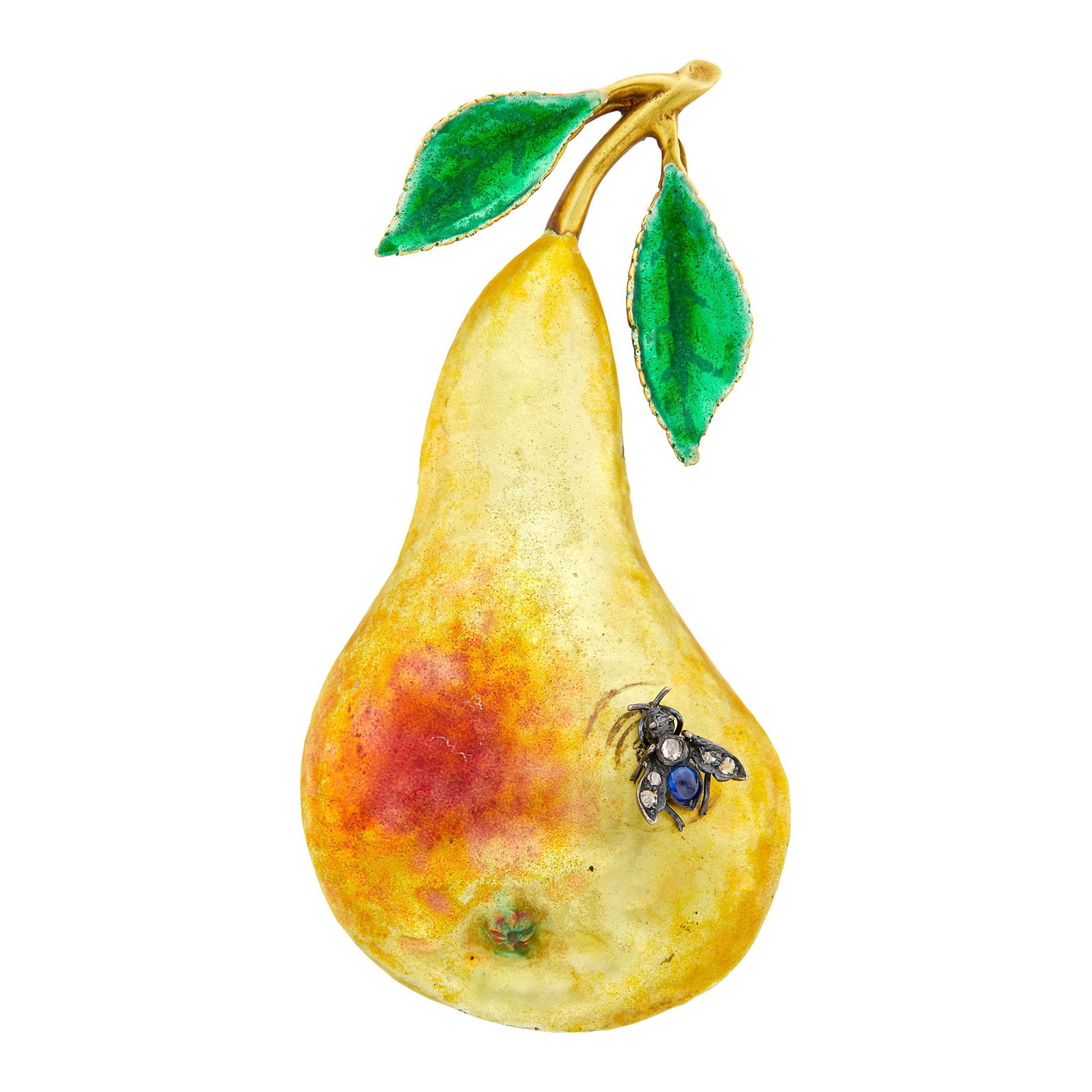 Antique Gold, Enamel, Silver and Diamond Pear Brooch (1 of 1)
