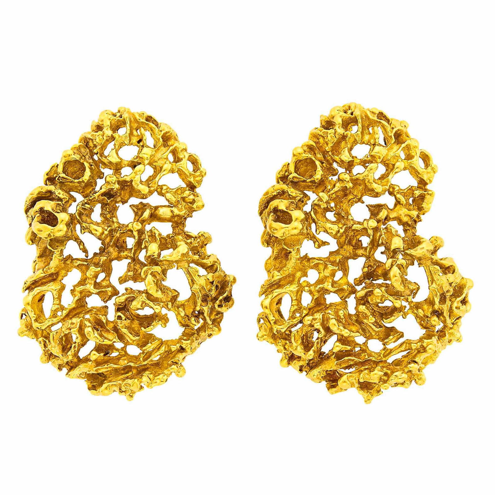 Pair of Gold Pendant-Brooches: Ap. 45.2 dwts. Tests for 18 kt. 1 3/4 x 1 1/4 inches.