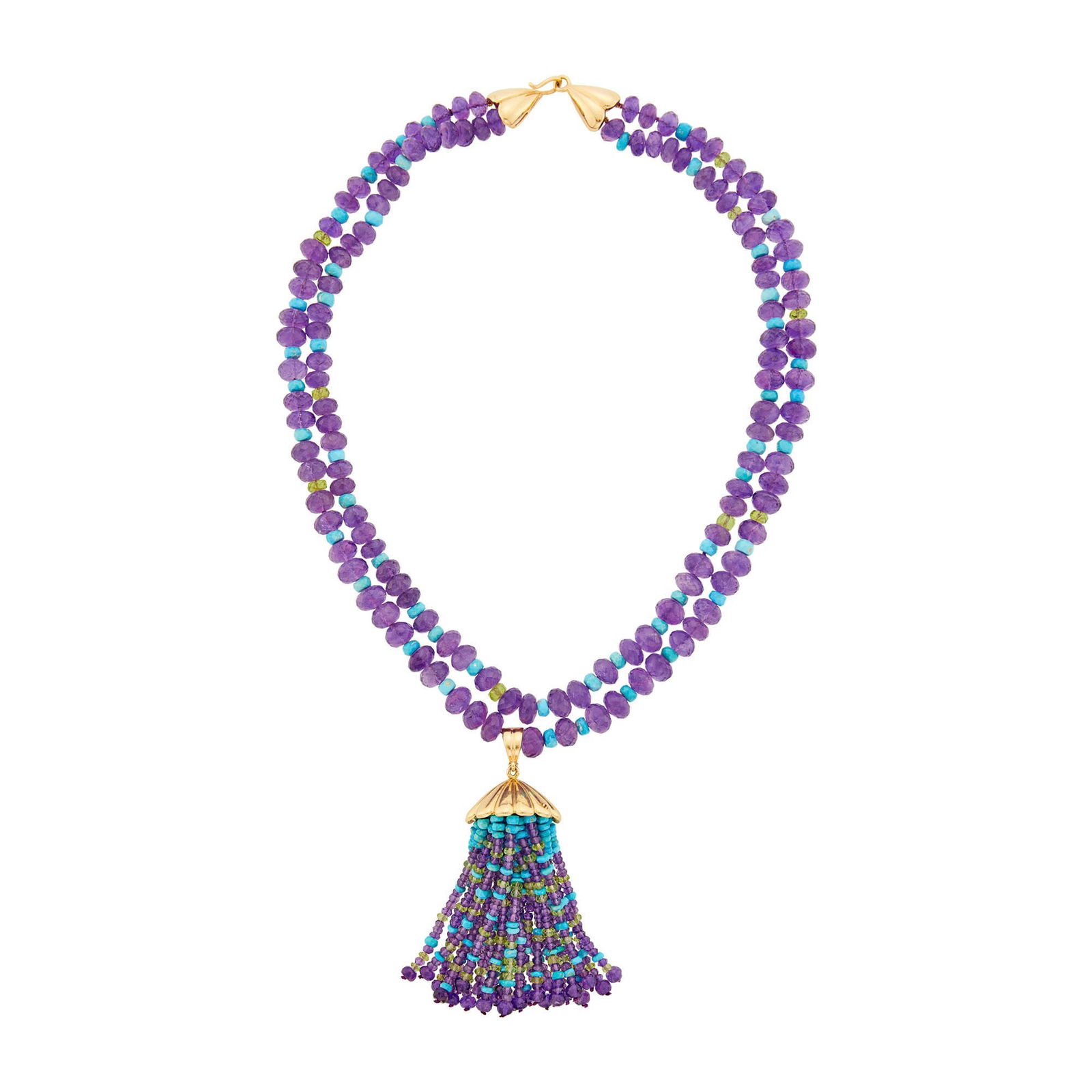 Double Strand Amethyst, Chrysocolla and Peridot Bead Tassel Pendant-Necklace (1 of 2)