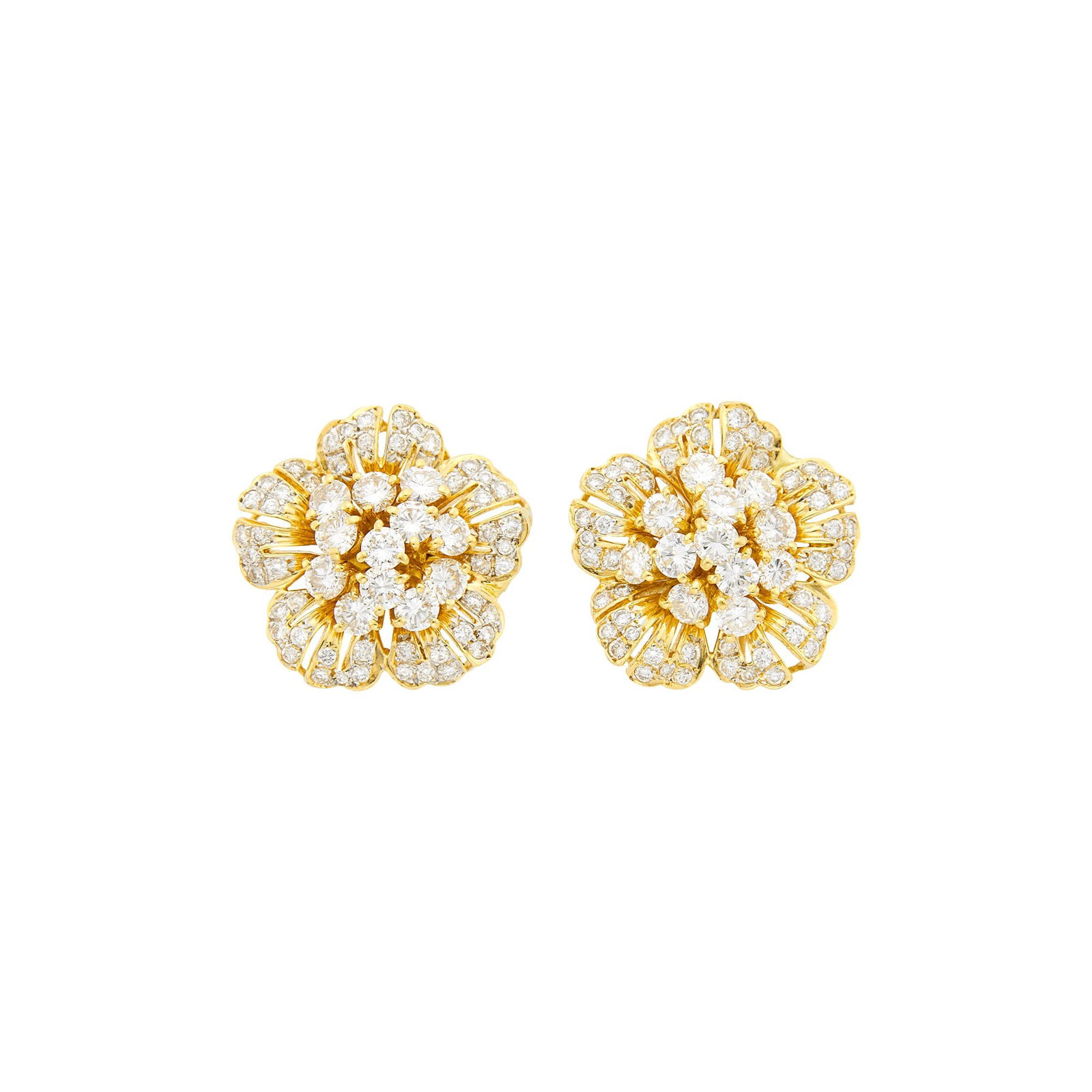 Pair of Gold and Diamond Flower Earrings (1 of 1)