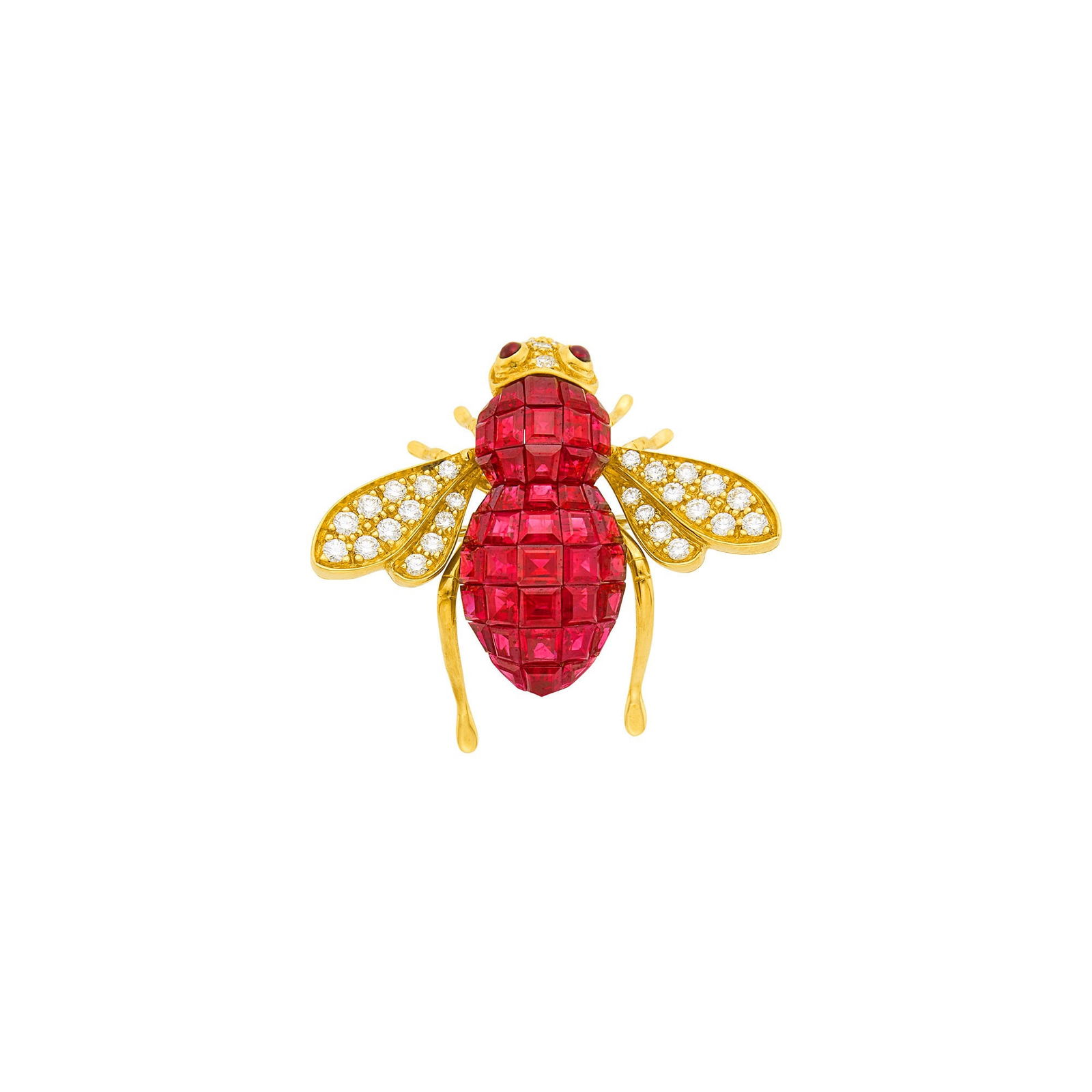 Sabbadini Gold, Ruby and Diamond Bee Pin (1 of 1)