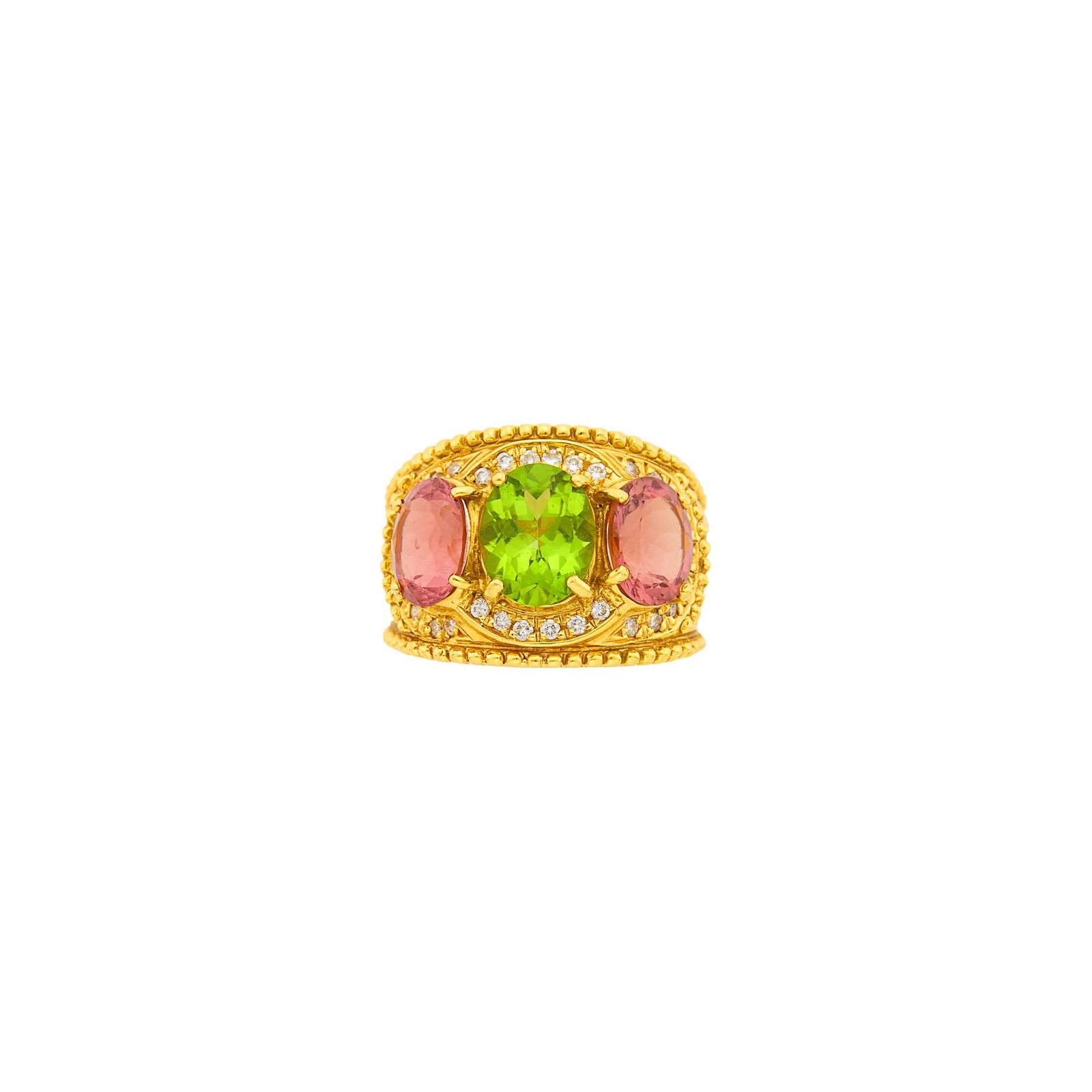 Gold, Peridot, Pink Tourmaline and Diamond Ring (1 of 2)
