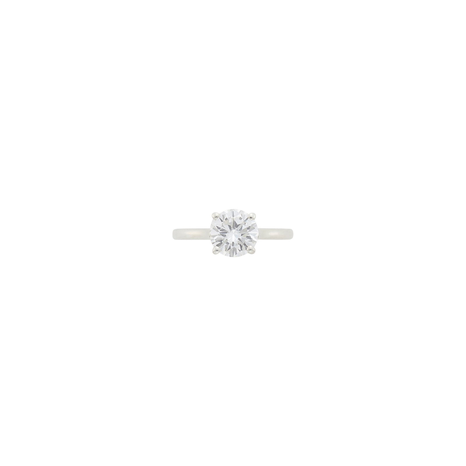 Silver and Diamond Ring: One round diamond weighing 1.75 cts. Size 6. With GIA report no. 2235863080 stating G color, VS1 clarity. Diamond: G-VS1, no fluorescence