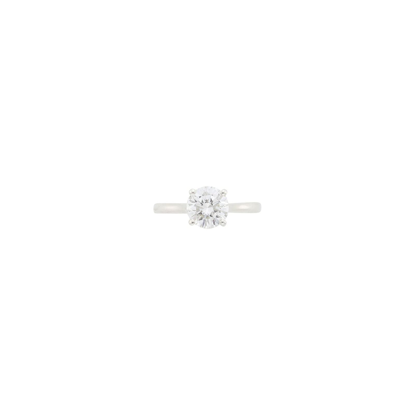 Silver and Diamond Ring: One round diamond weighing 1.70 cts. Size 6. With GIA report no. 5232857391 stating H color, SI1 clarity. Diamond: H-SI1, no fluorescence.