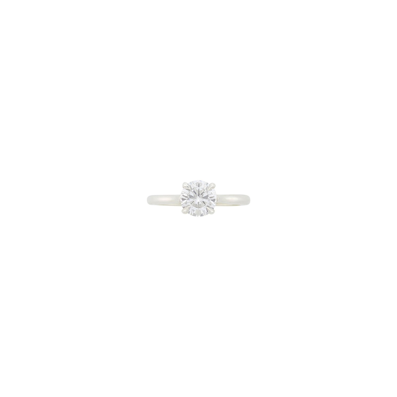 Silver and Diamond Ring: One round diamond weighing 1.20 cts., weight inscribed, ap. 1.8 dwts. Size 6. With GIA report no. 2231863063 stating D color, VS1 clarity. Diamond: D-VS1, no fluorescence.