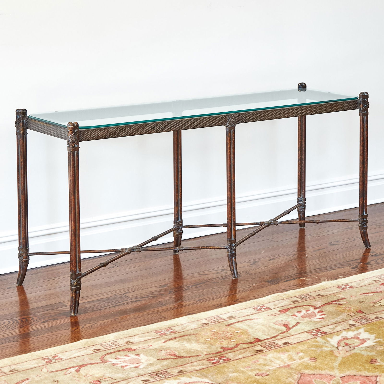 Faux Bamboo Metal and Glass Console Table (1 of 2)