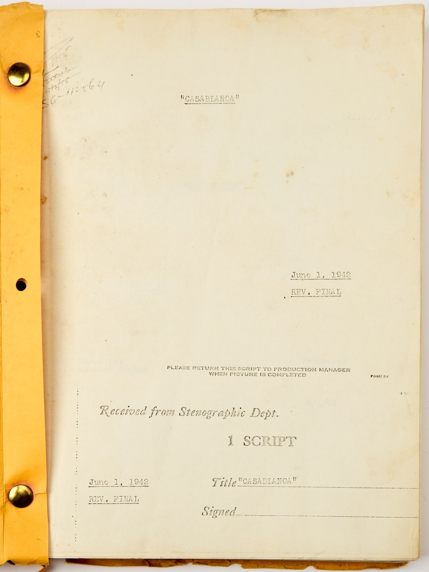 An intriguing final shooting script for Casablanca (1 of 3)