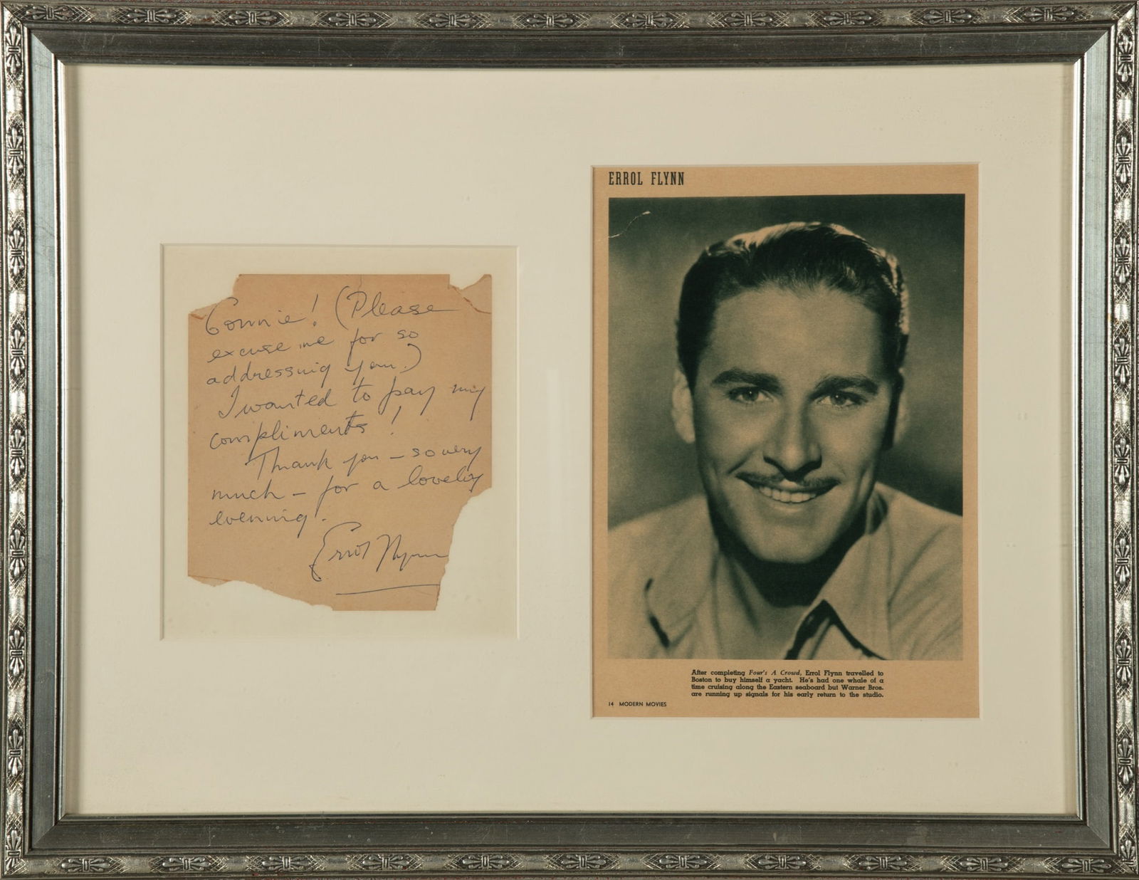 Errol Flynn thanks Constance Ford for a lovely evening (1 of 1)
