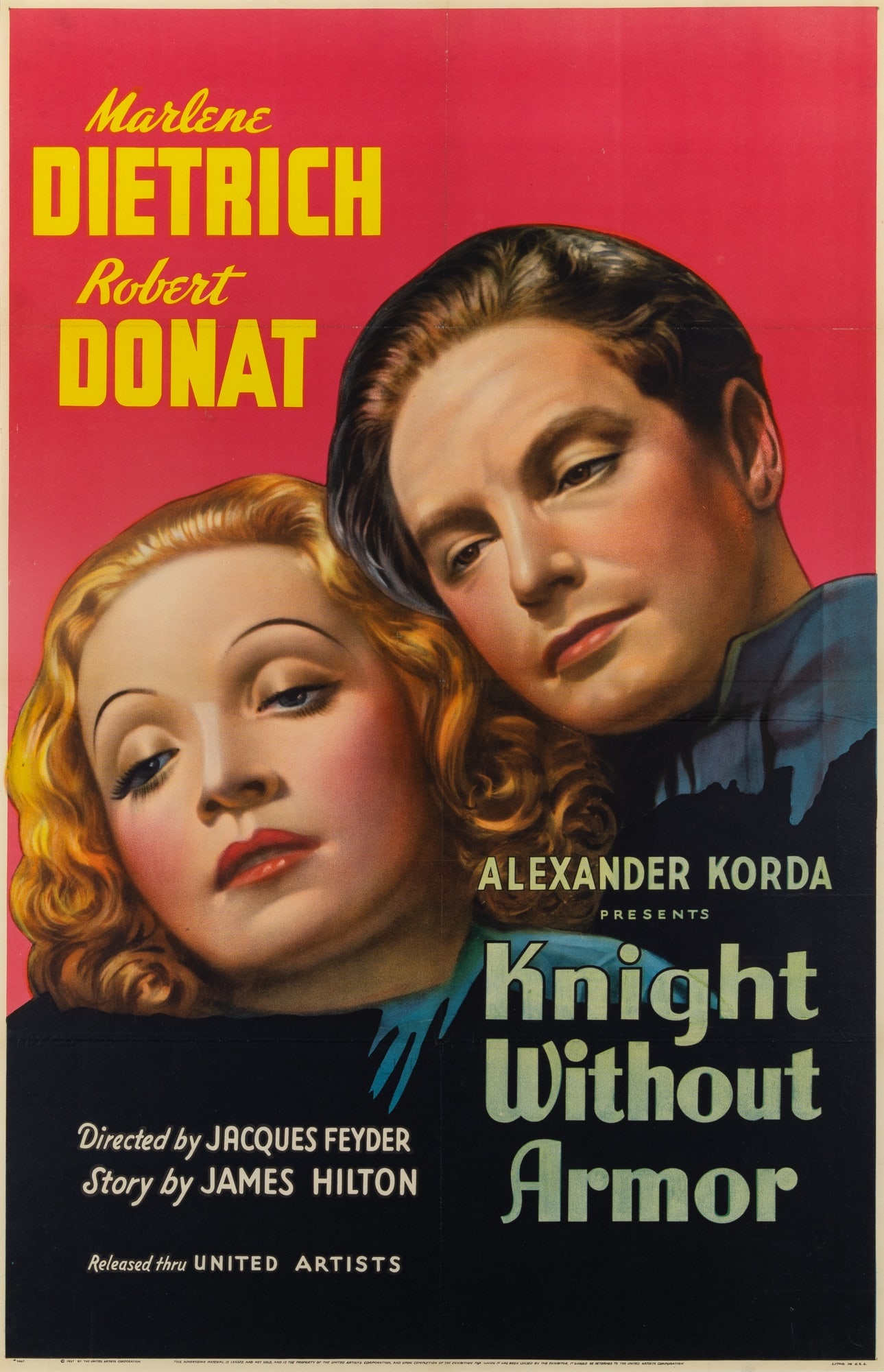 Knight Without Armor Movie Poster: [MARLENE DIETRICH] Original poster for Knight Without Armor. United Artists, 1937. Color-printed one-sheet poster, 26 x 40 inches. Framed. Creased once vertically and three times horizontally. Some po