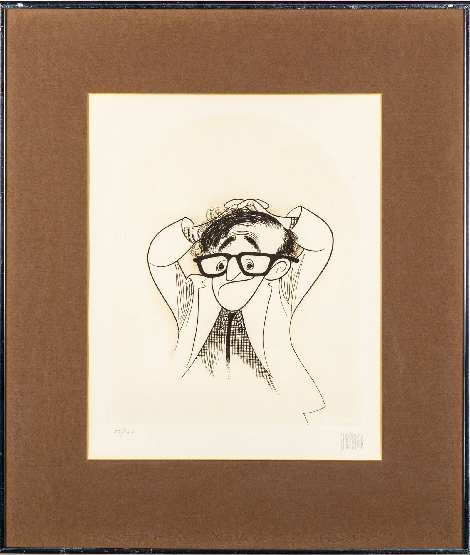 Hirschfeld presents Woody Allen: AL HIRSCHFELD Woody Allen. Etching, 1980, signed in pencil and numbered 50/150. Framed.