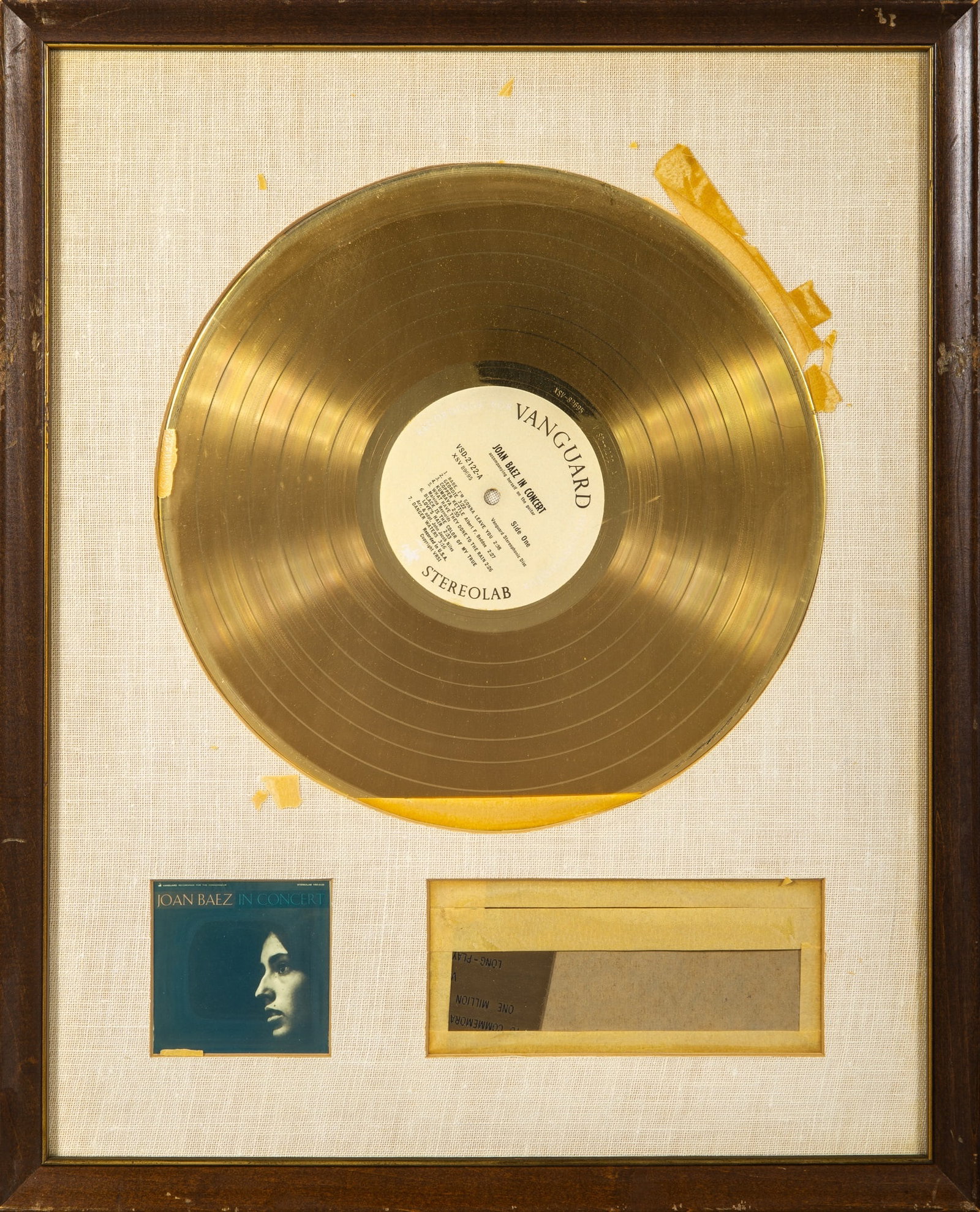 Gold record presented to Vanguard Recording Society for Joan Baez, Vol 2. (1 of 1)