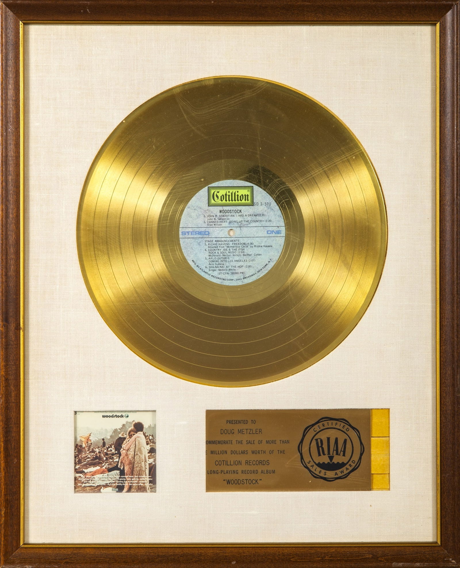 Woodstock Gold Record presented to Country Joe and the Fish bassist (1 of 1)
